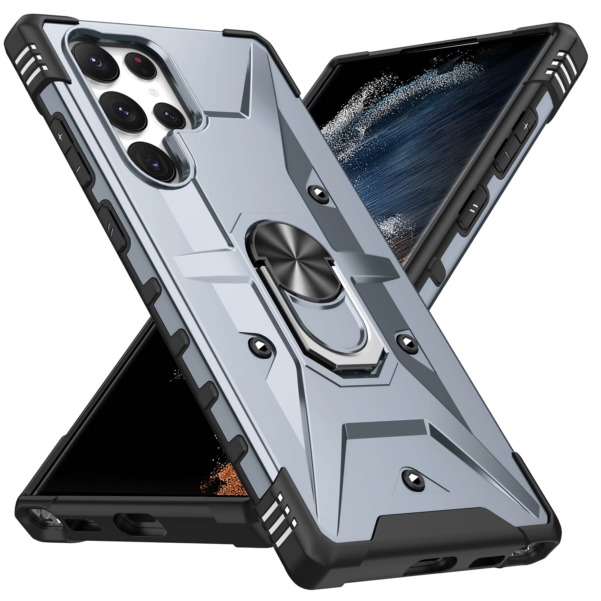 For Samsung Galaxy S24 Ultra Case PC+ TPU Hybrid Phone Cover with Ring Holder Kickstand