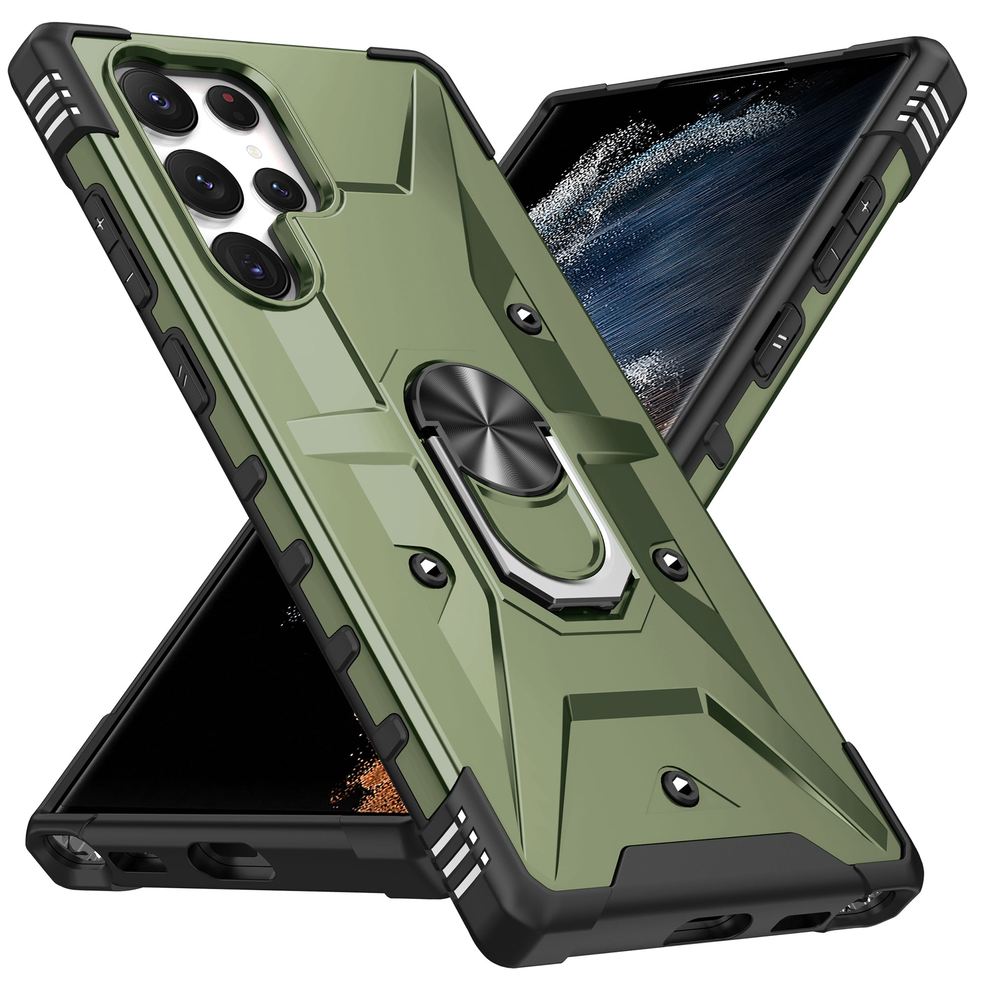 For Samsung Galaxy S24 Ultra Case PC+ TPU Hybrid Phone Cover with Ring Holder Kickstand