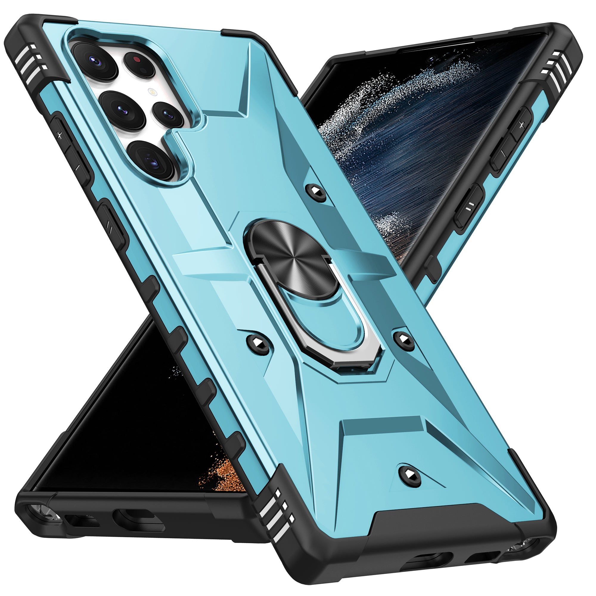 For Samsung Galaxy S24 Ultra Case PC+ TPU Hybrid Phone Cover with Ring Holder Kickstand