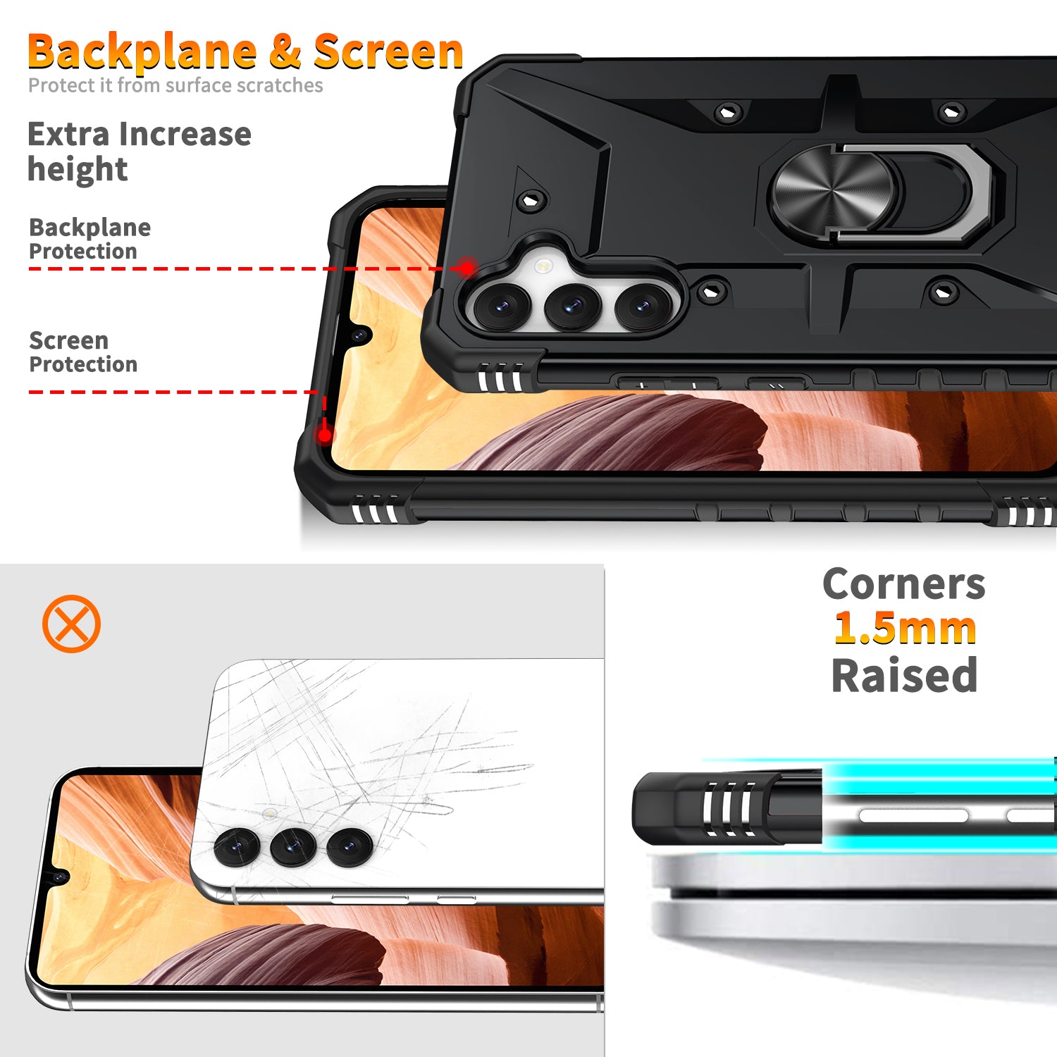 For Samsung Galaxy A15 4G / 5G Case Rotation Ring Kickstand PC+ TPU Phone Cover