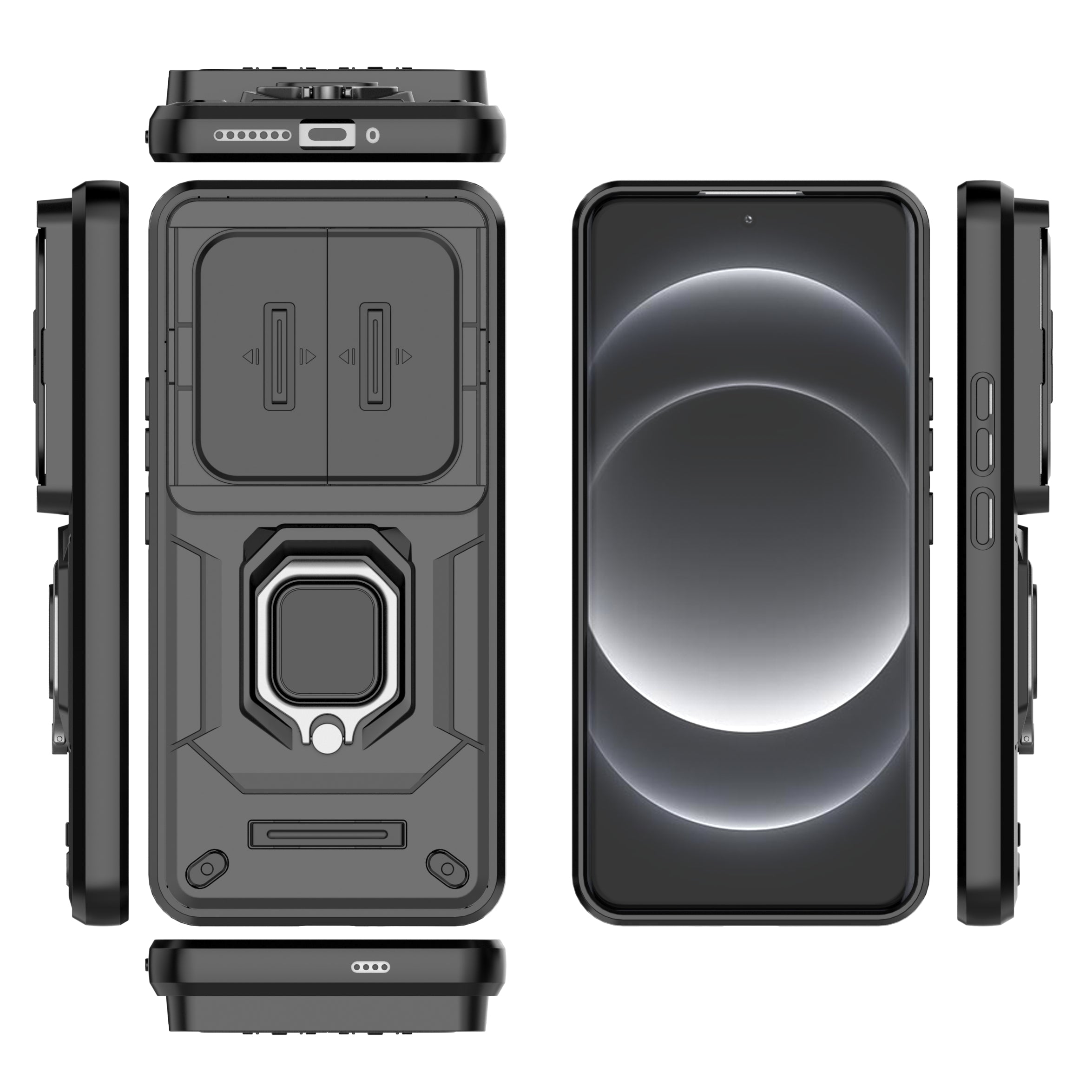 For Xiaomi 14 Ultra Case PC+TPU Kickstand Phone Shell with Slide Lens Cover