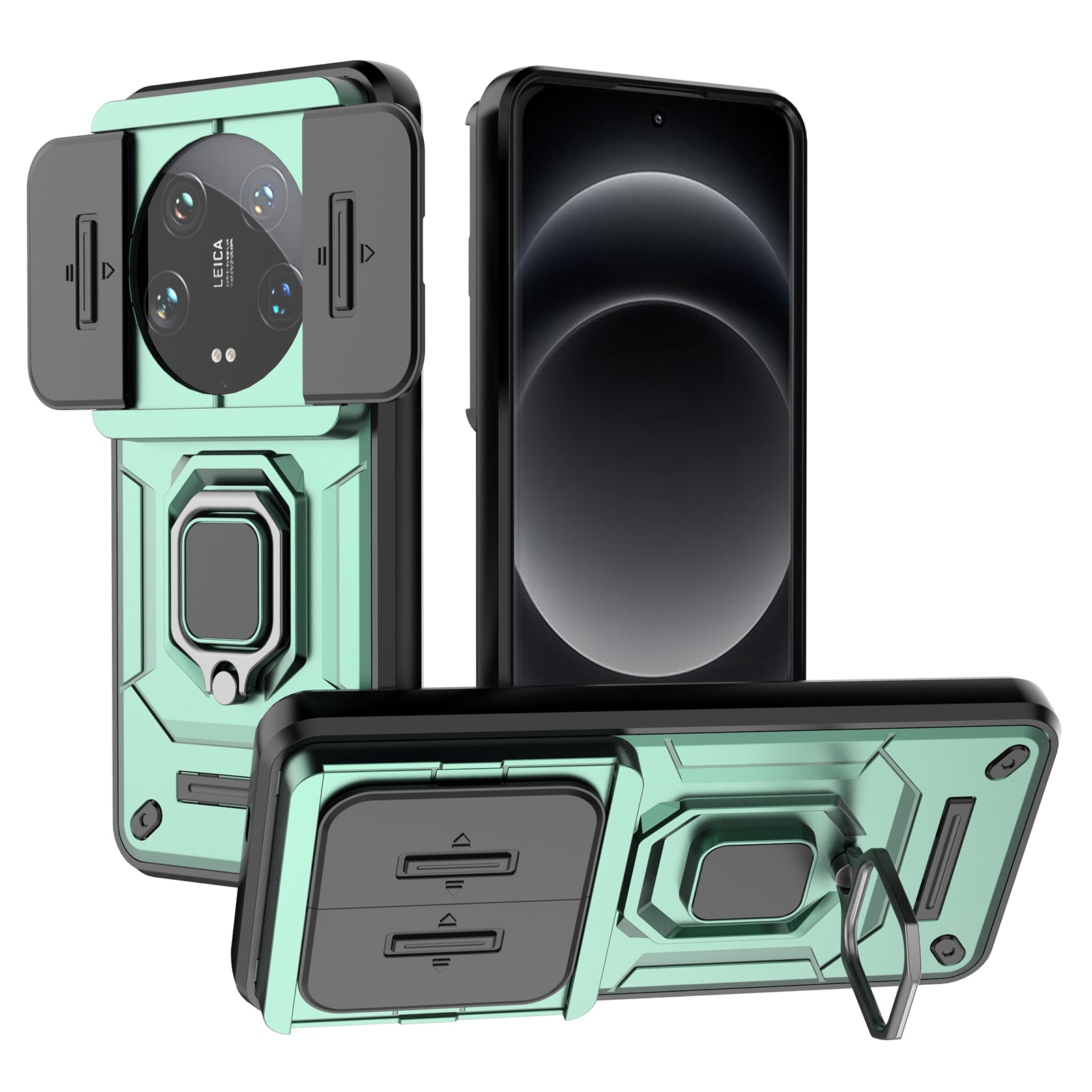 For Xiaomi 14 Ultra Case PC+TPU Kickstand Phone Shell with Slide Lens Cover