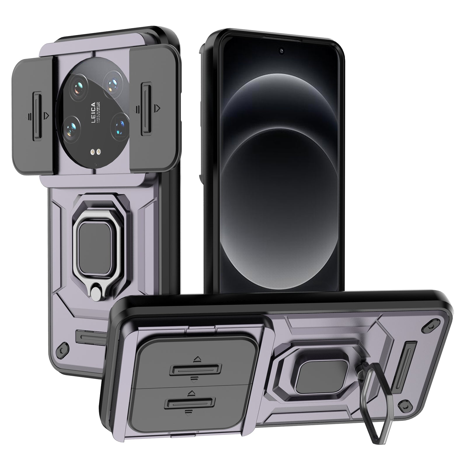 For Xiaomi 14 Ultra Case PC+TPU Kickstand Phone Shell with Slide Lens Cover