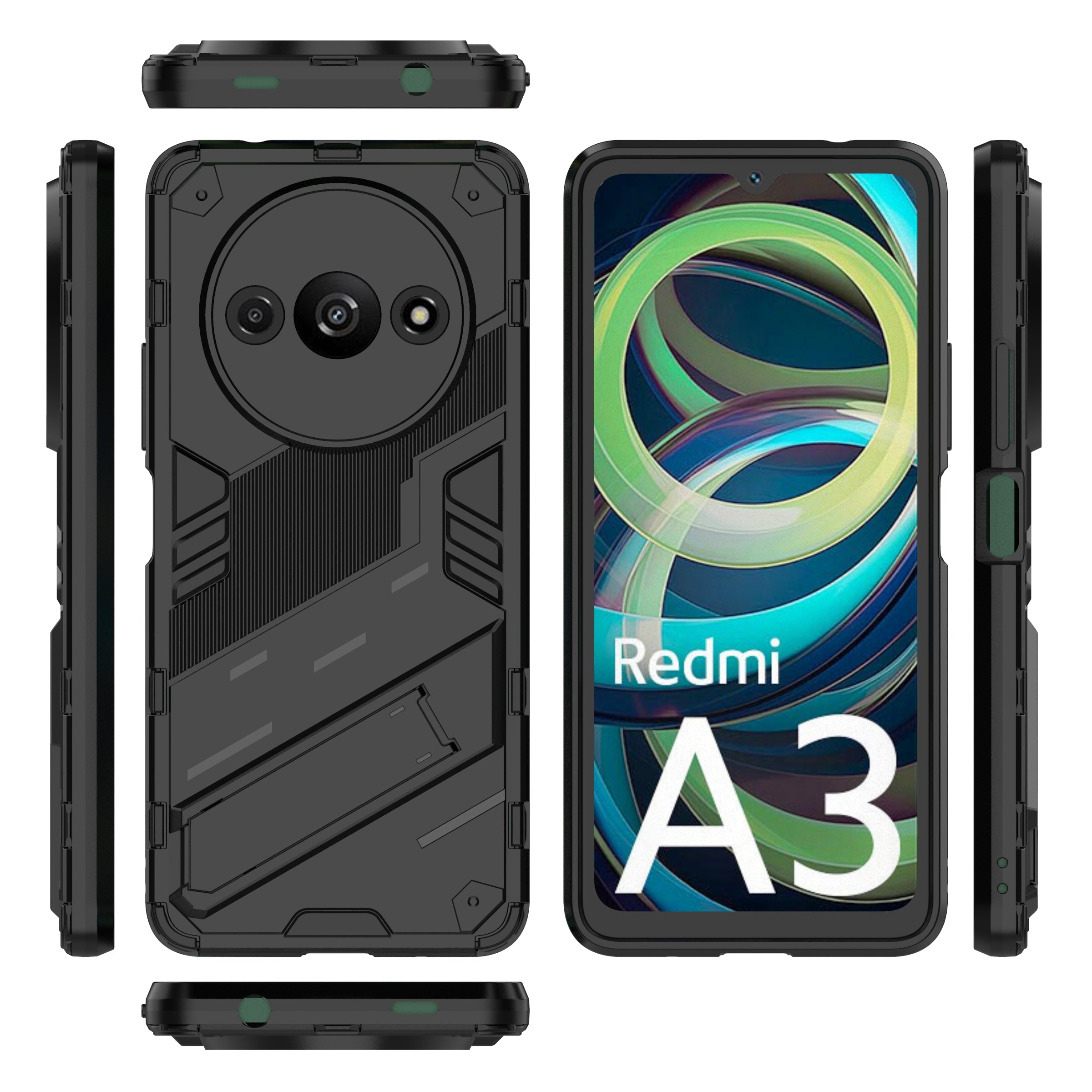 For Xiaomi Redmi A3 / Poco C61 4G Phone Cover PC+TPU Dual-Layer Protection Case Built-in Kickstand