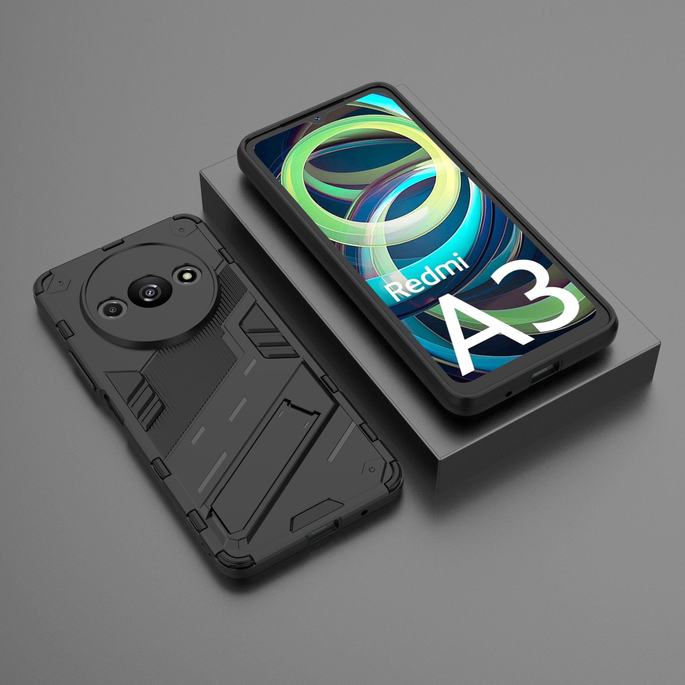 For Xiaomi Redmi A3 / Poco C61 4G Phone Cover PC+TPU Dual-Layer Protection Case Built-in Kickstand