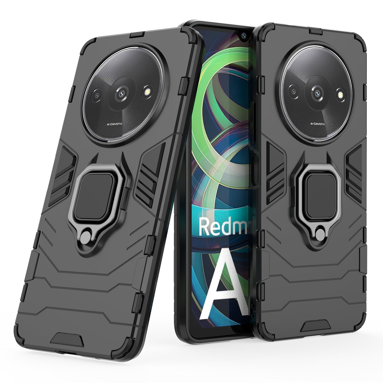 For Xiaomi Redmi A3 / Poco C61 4G Case Dual-Layer PC+TPU Armor Phone Cover Ring Holder Kickstand