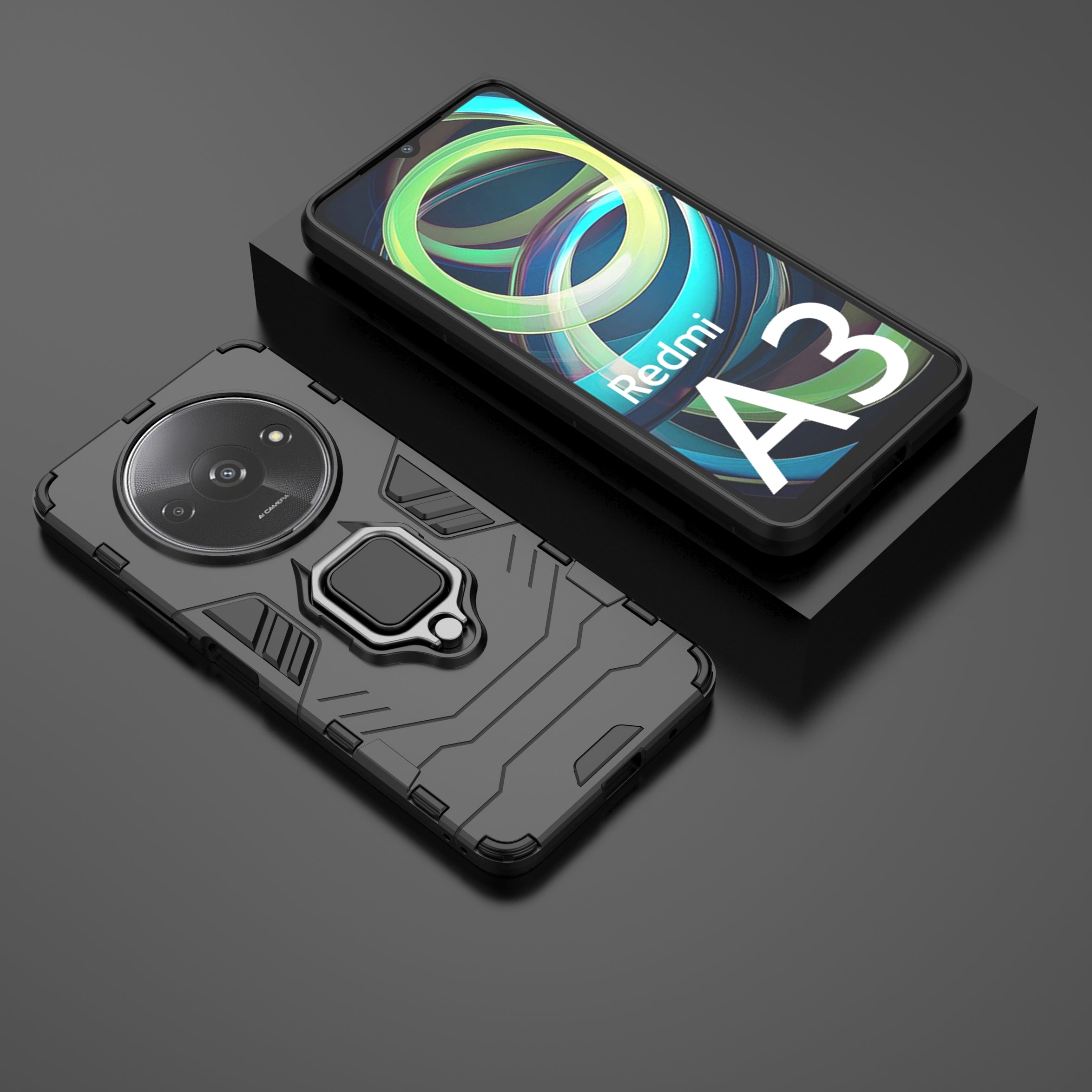 For Xiaomi Redmi A3 / Poco C61 4G Case Dual-Layer PC+TPU Armor Phone Cover Ring Holder Kickstand
