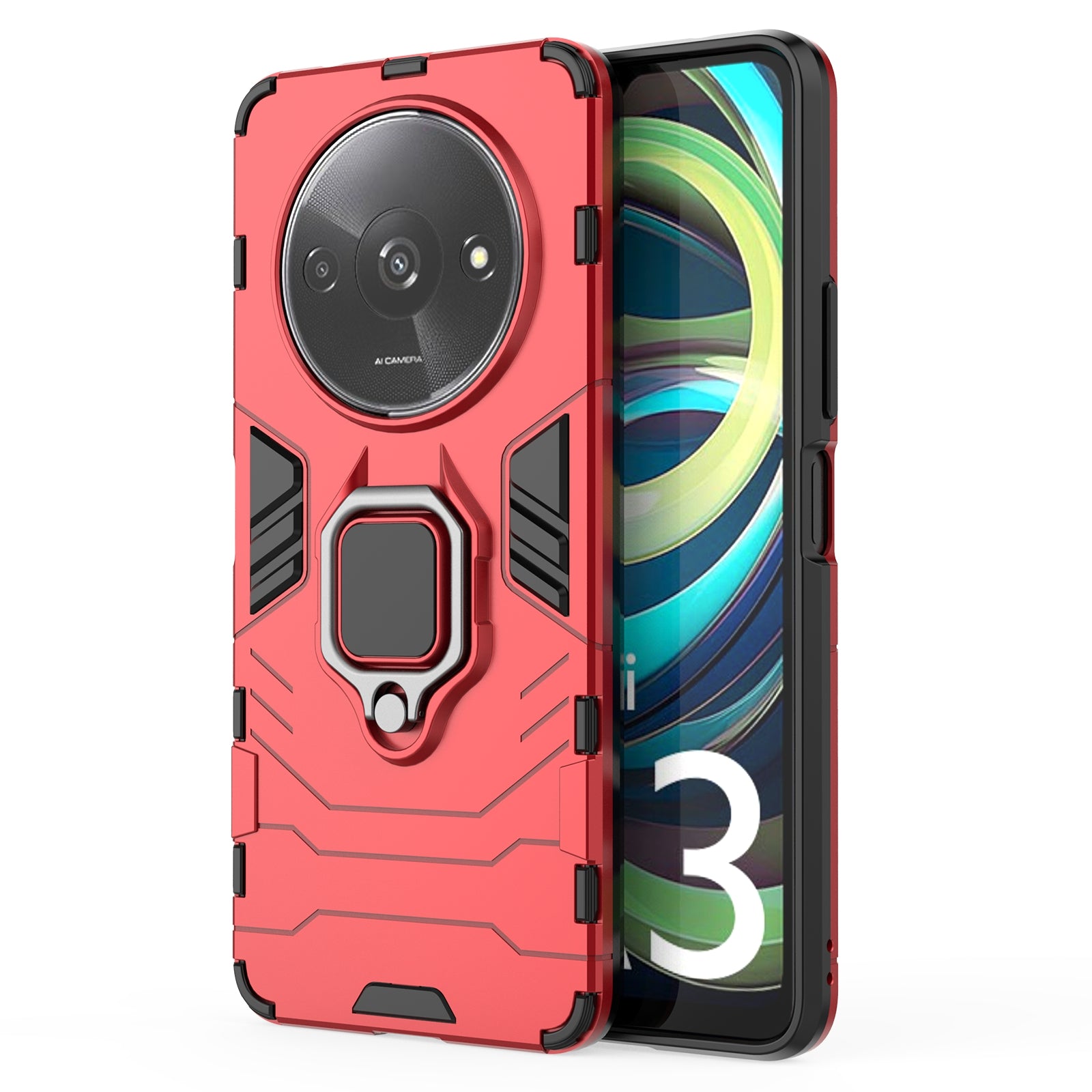 For Xiaomi Redmi A3 / Poco C61 4G Case Dual-Layer PC+TPU Armor Phone Cover Ring Holder Kickstand