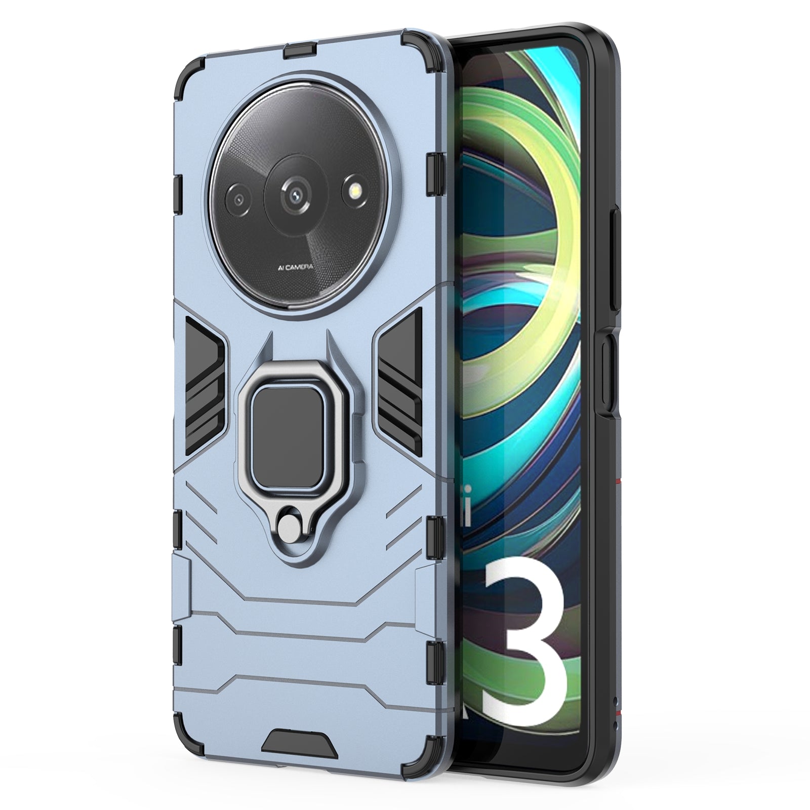 For Xiaomi Redmi A3 / Poco C61 4G Case Dual-Layer PC+TPU Armor Phone Cover Ring Holder Kickstand