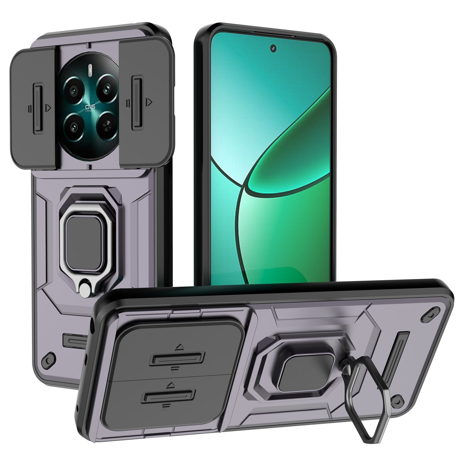 For Realme 12+ 5G Case PC+TPU Protective Phone Cover with Slide Camera Protector