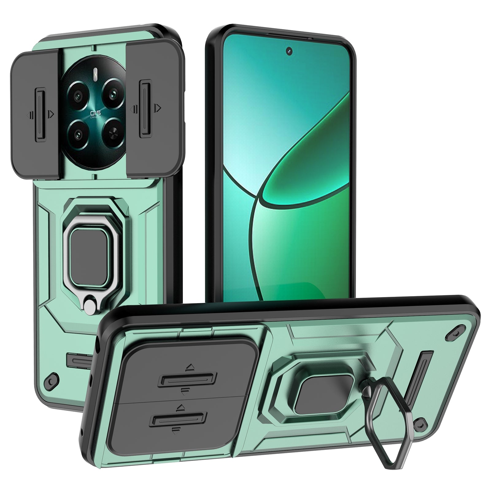 For Realme 12+ 5G Case PC+TPU Protective Phone Cover with Slide Camera Protector