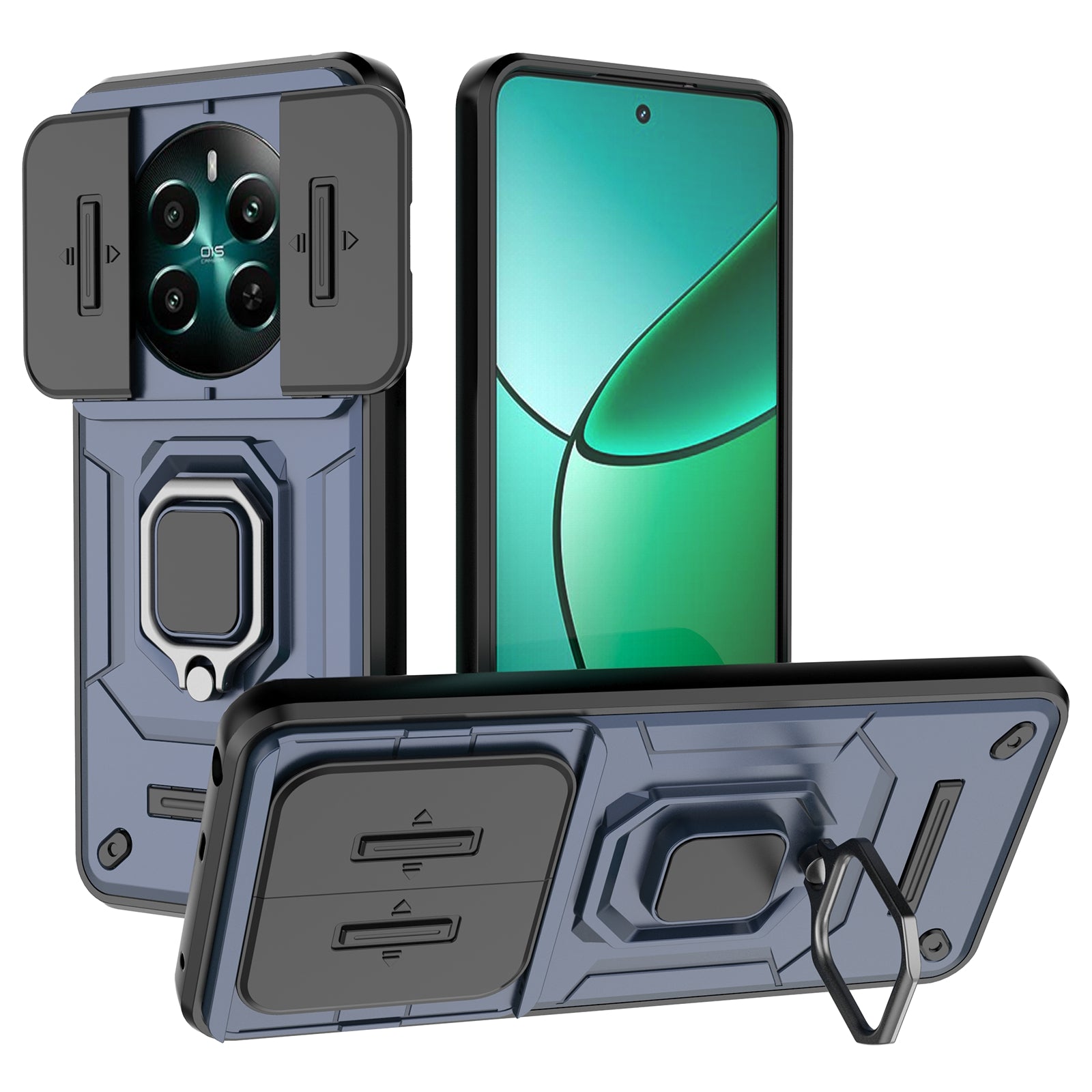 For Realme 12+ 5G Case PC+TPU Protective Phone Cover with Slide Camera Protector