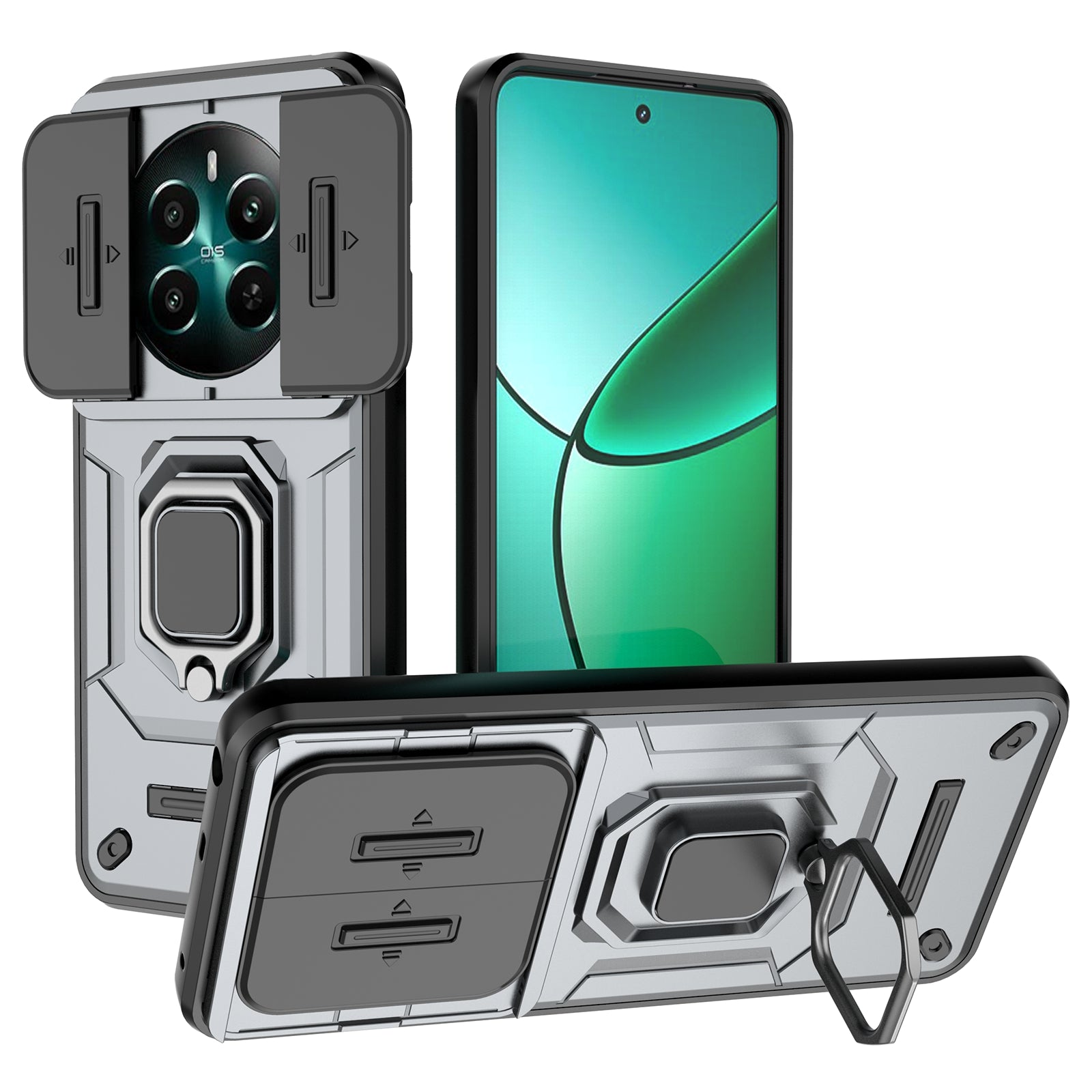 For Realme 12+ 5G Case PC+TPU Protective Phone Cover with Slide Camera Protector
