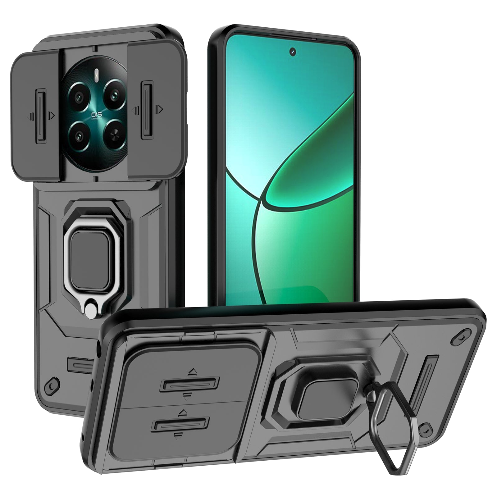 For Realme 12+ 5G Case PC+TPU Protective Phone Cover with Slide Camera Protector