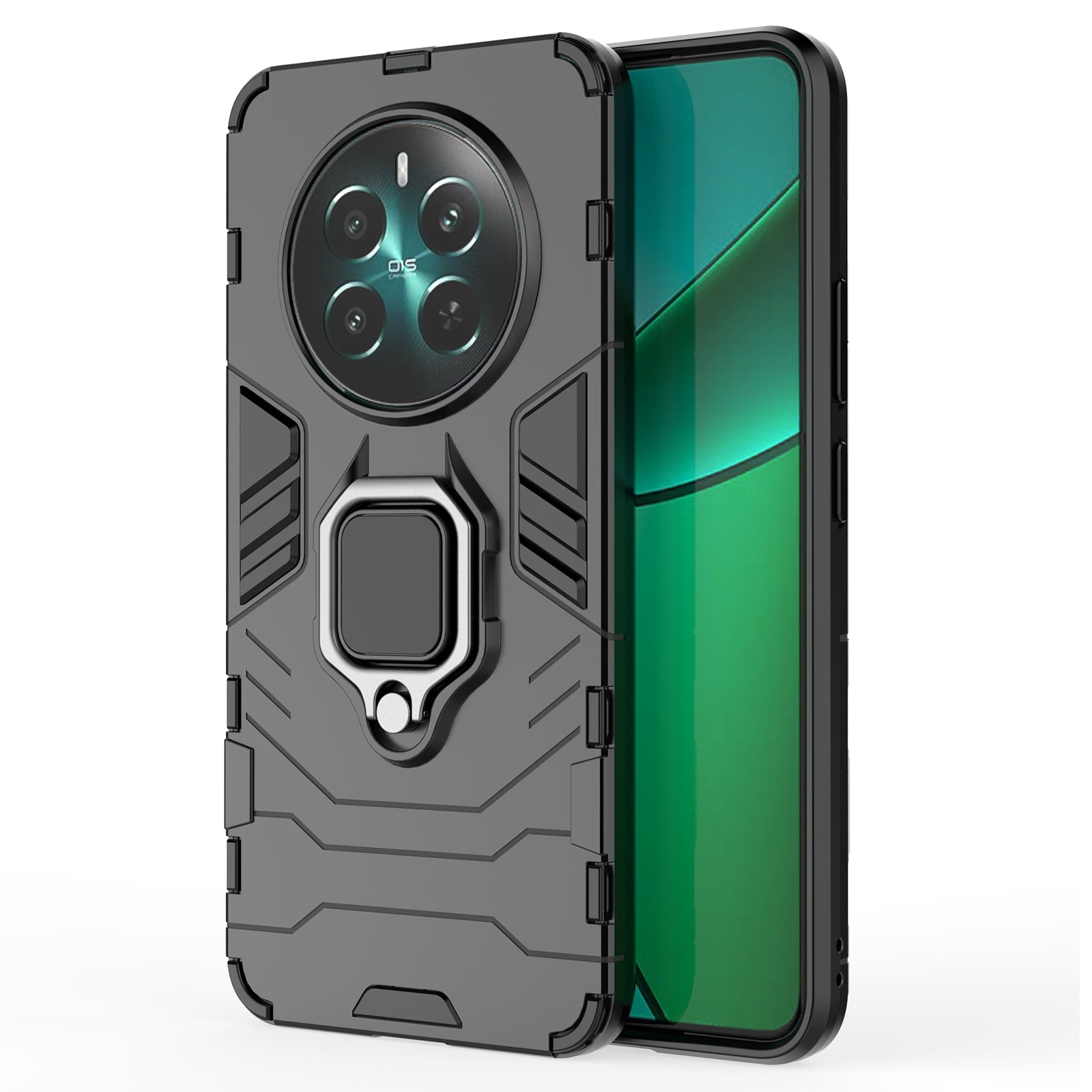 For Realme 12+ 5G Case Ring Kickstand PC+TPU Anti-Scratch Phone Cover