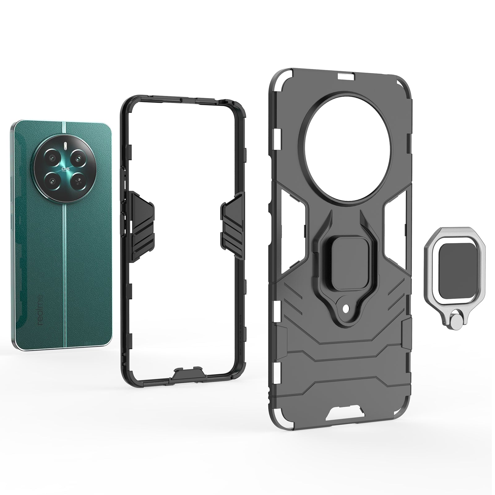 For Realme 12+ 5G Case Ring Kickstand PC+TPU Anti-Scratch Phone Cover