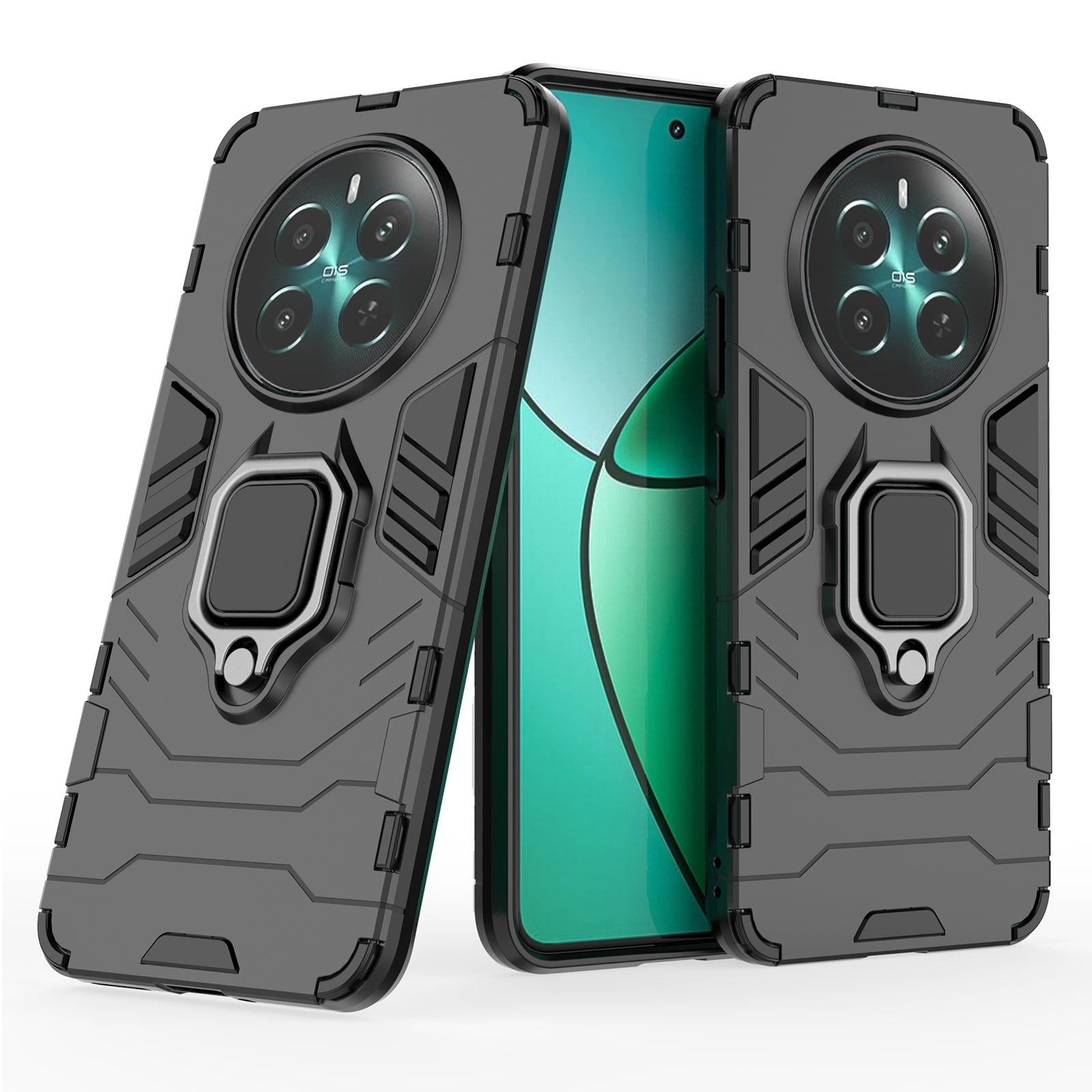 For Realme 12+ 5G Case Ring Kickstand PC+TPU Anti-Scratch Phone Cover