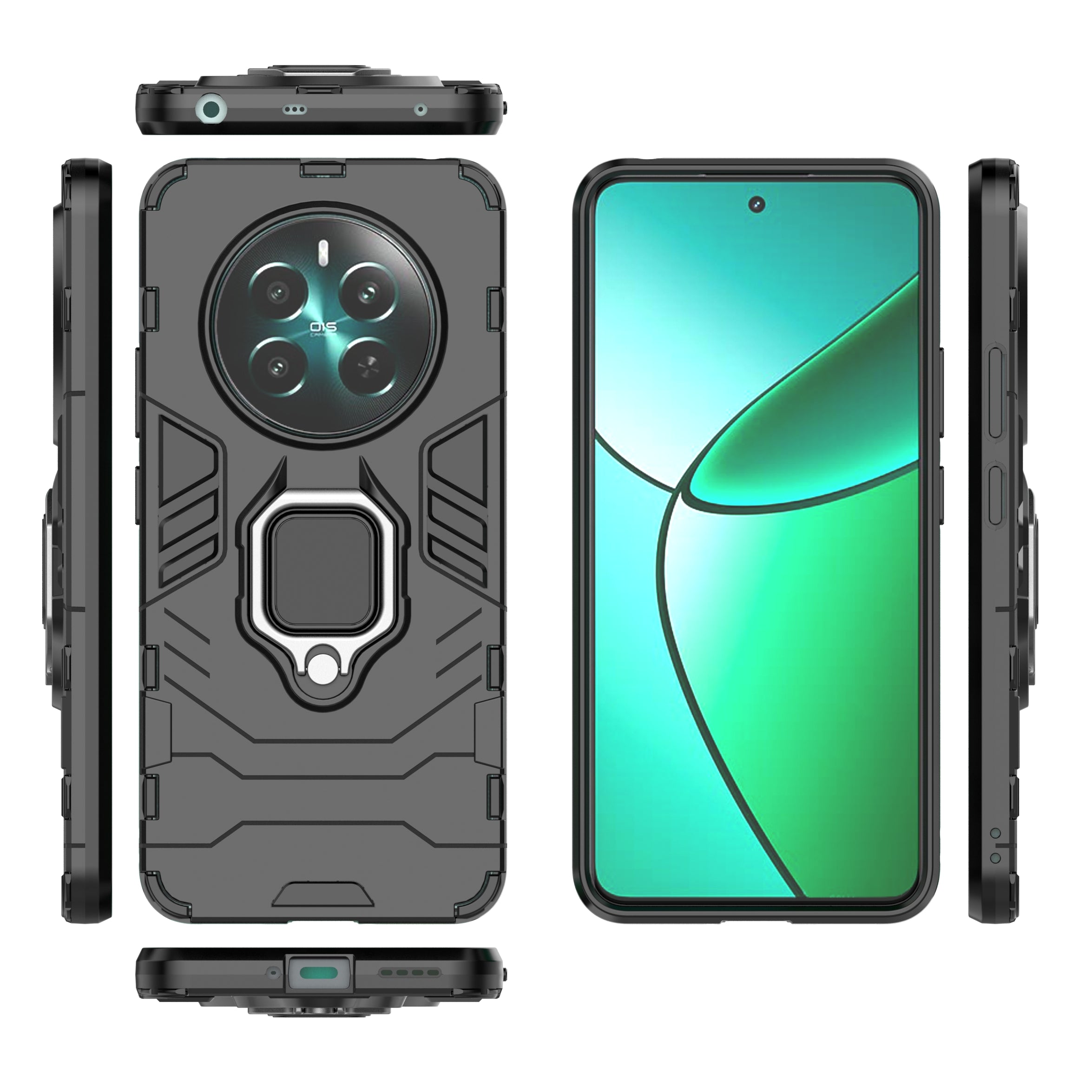For Realme 12+ 5G Case Ring Kickstand PC+TPU Anti-Scratch Phone Cover