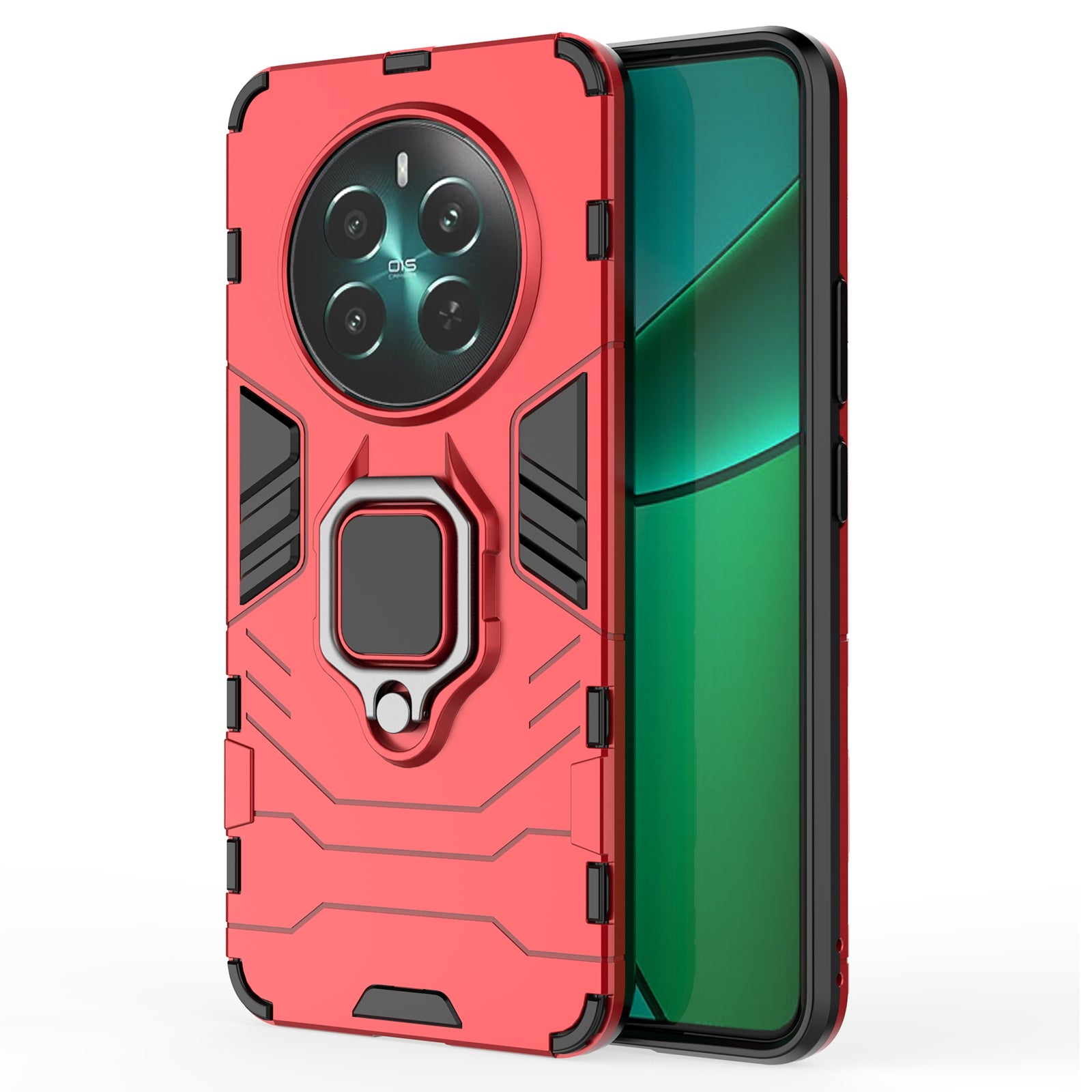 For Realme 12+ 5G Case Ring Kickstand PC+TPU Anti-Scratch Phone Cover