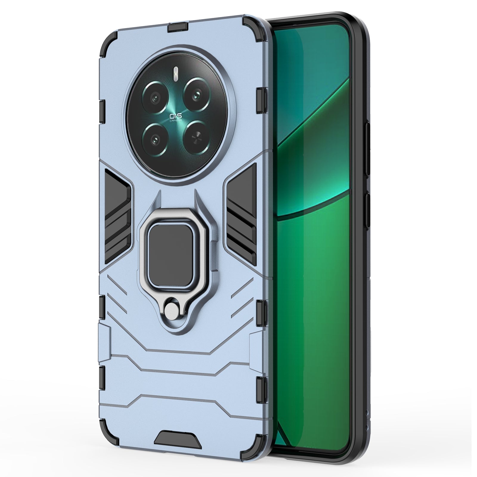 For Realme 12+ 5G Case Ring Kickstand PC+TPU Anti-Scratch Phone Cover