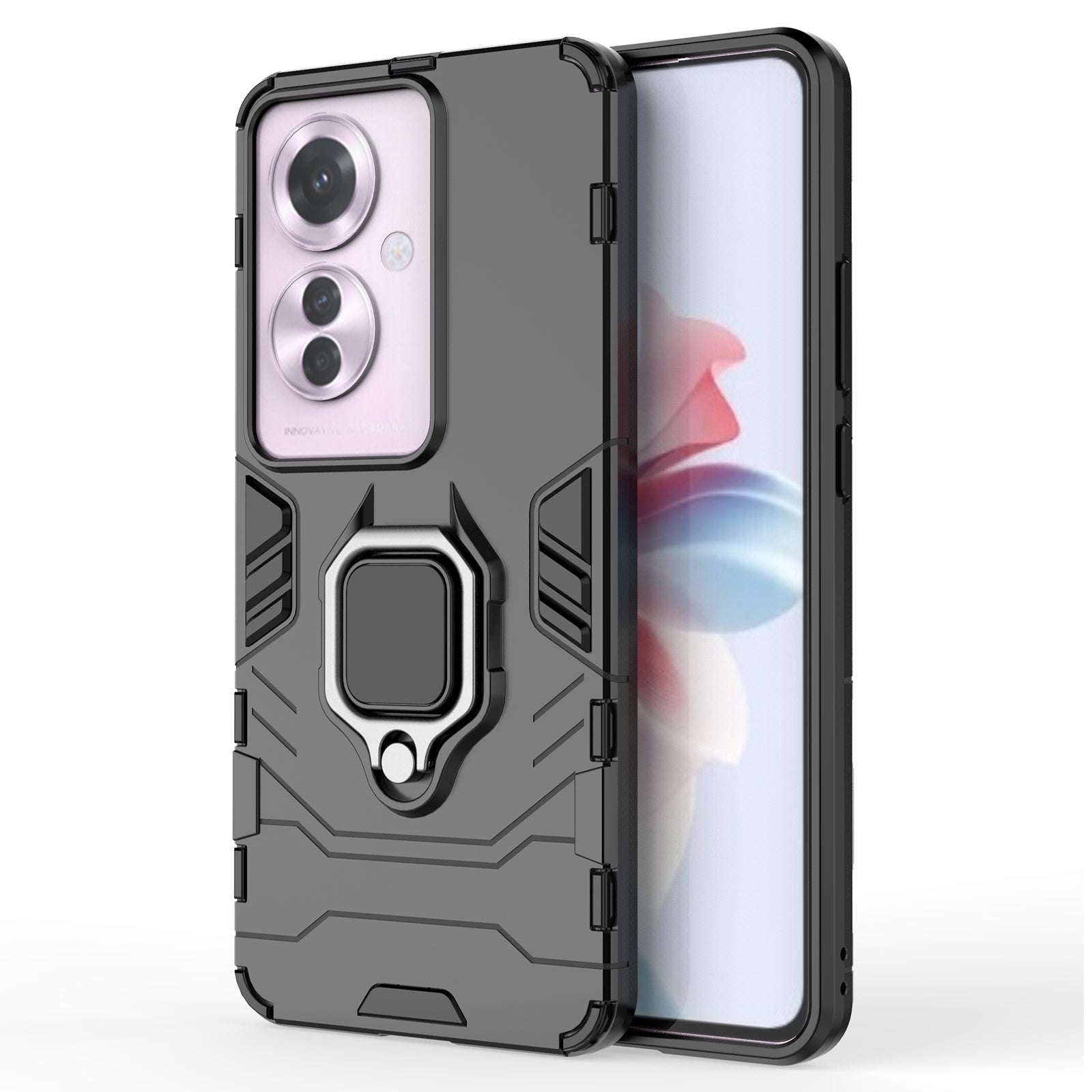 For Oppo Reno11 F 5G Case PC+TPU Dual Layer Hybrid Phone Cover with Ring Holder