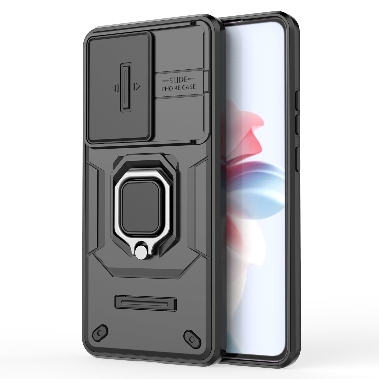 For Oppo Reno11 F 5G Case Ring Kickstand PC+TPU Back Shell with Slide Camera Cover