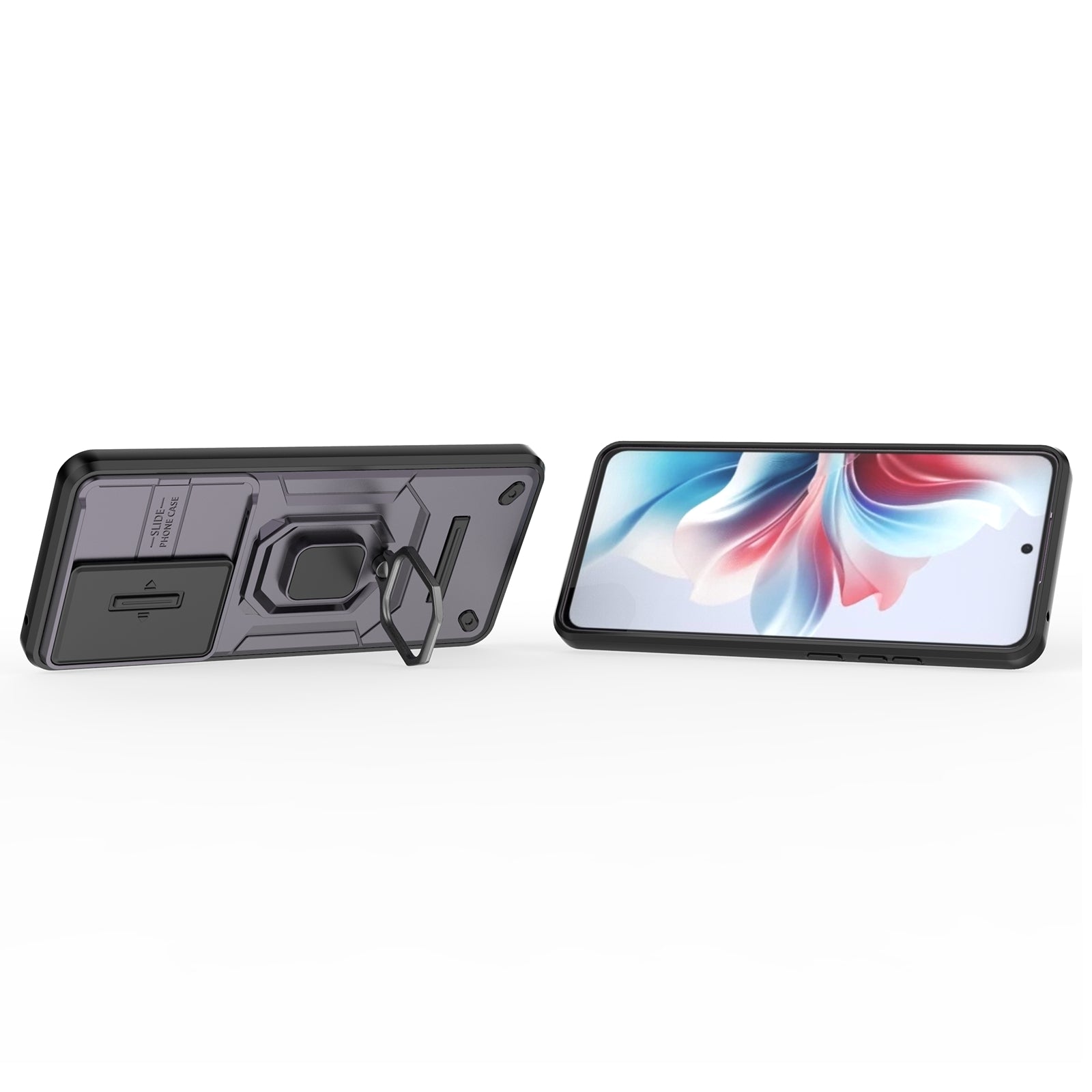 For Oppo Reno11 F 5G Case Ring Kickstand PC+TPU Back Shell with Slide Camera Cover
