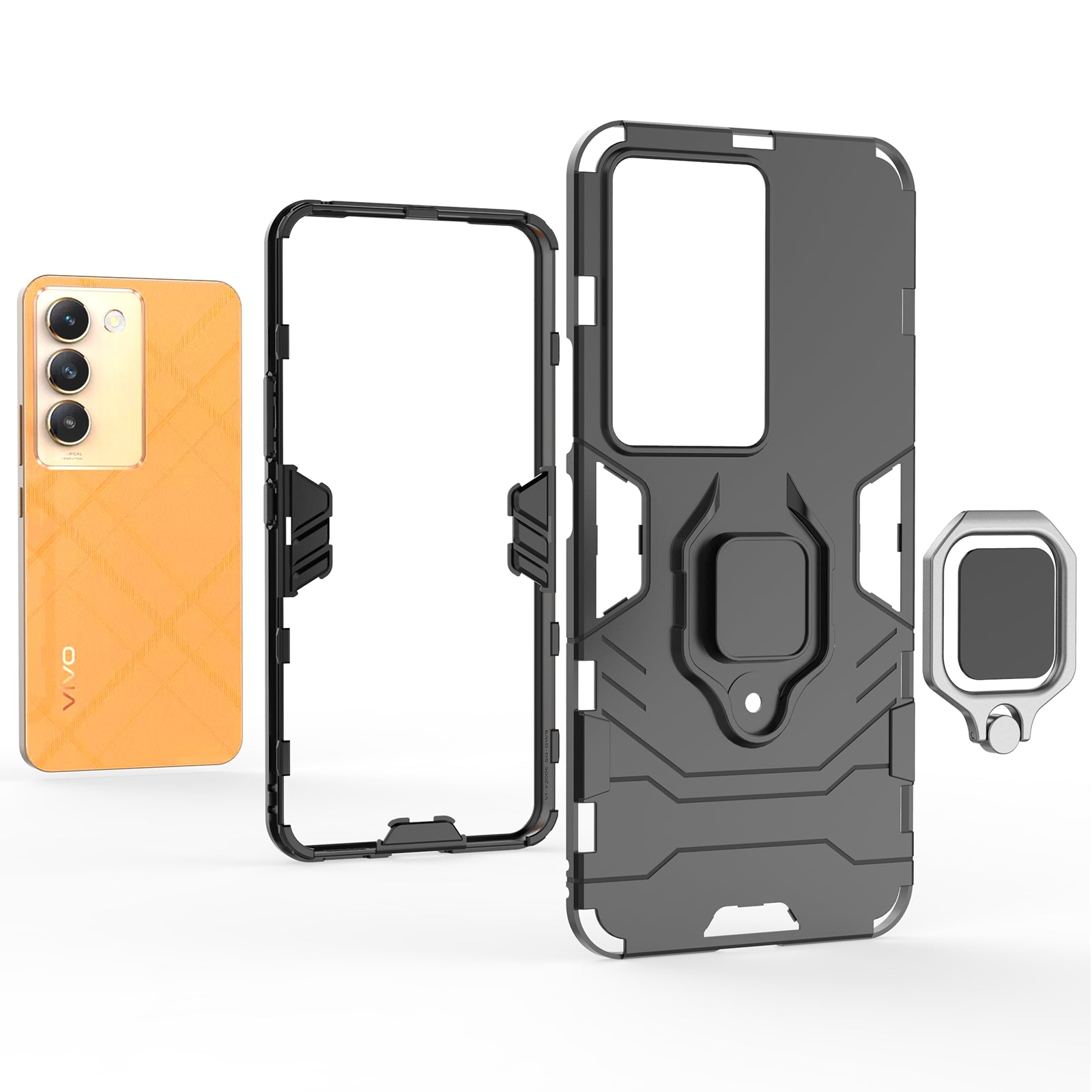 For vivo Y200e 5G Case with Bracket Kickstand PC+TPU Drop Protective Phone Cover