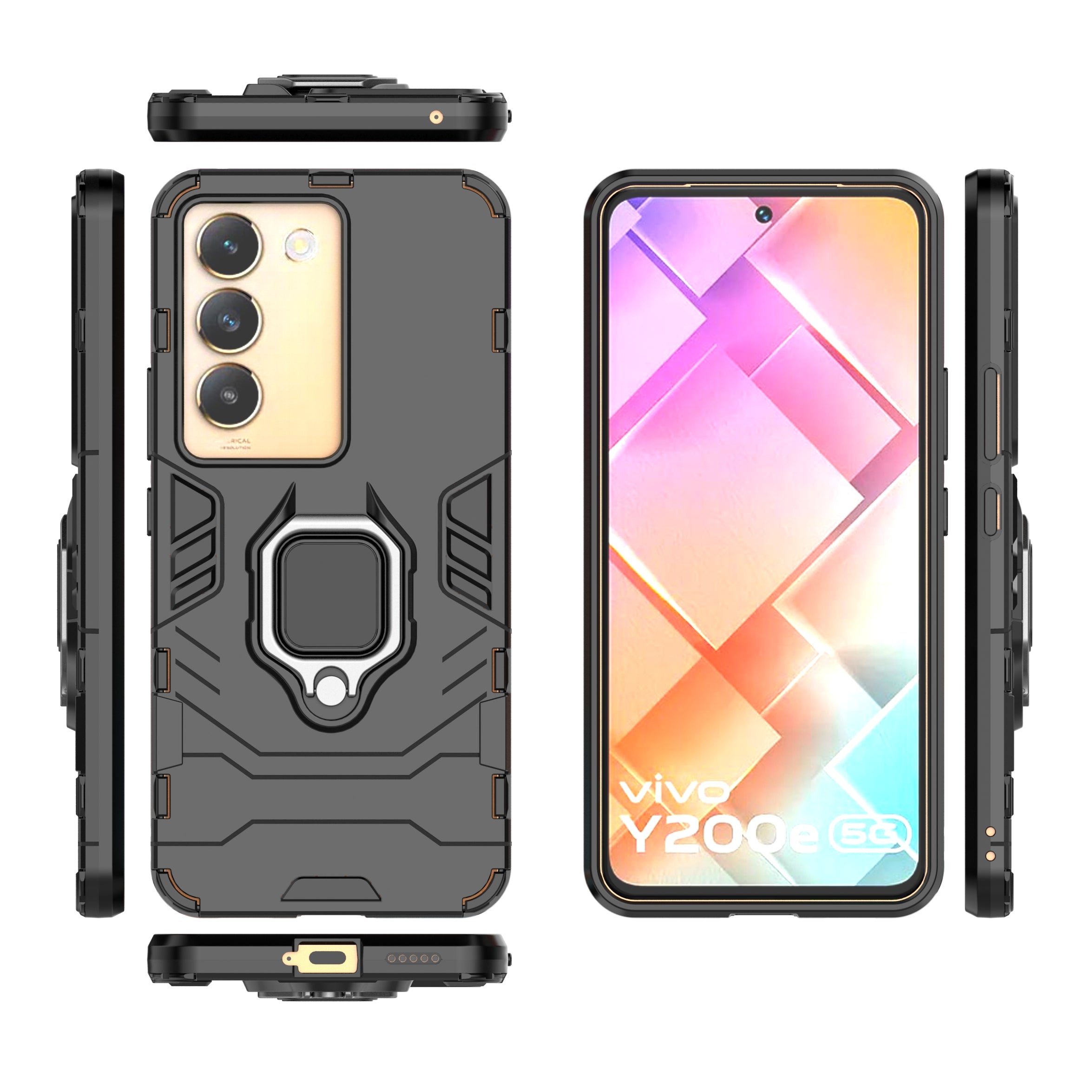 For vivo Y200e 5G Case with Bracket Kickstand PC+TPU Drop Protective Phone Cover