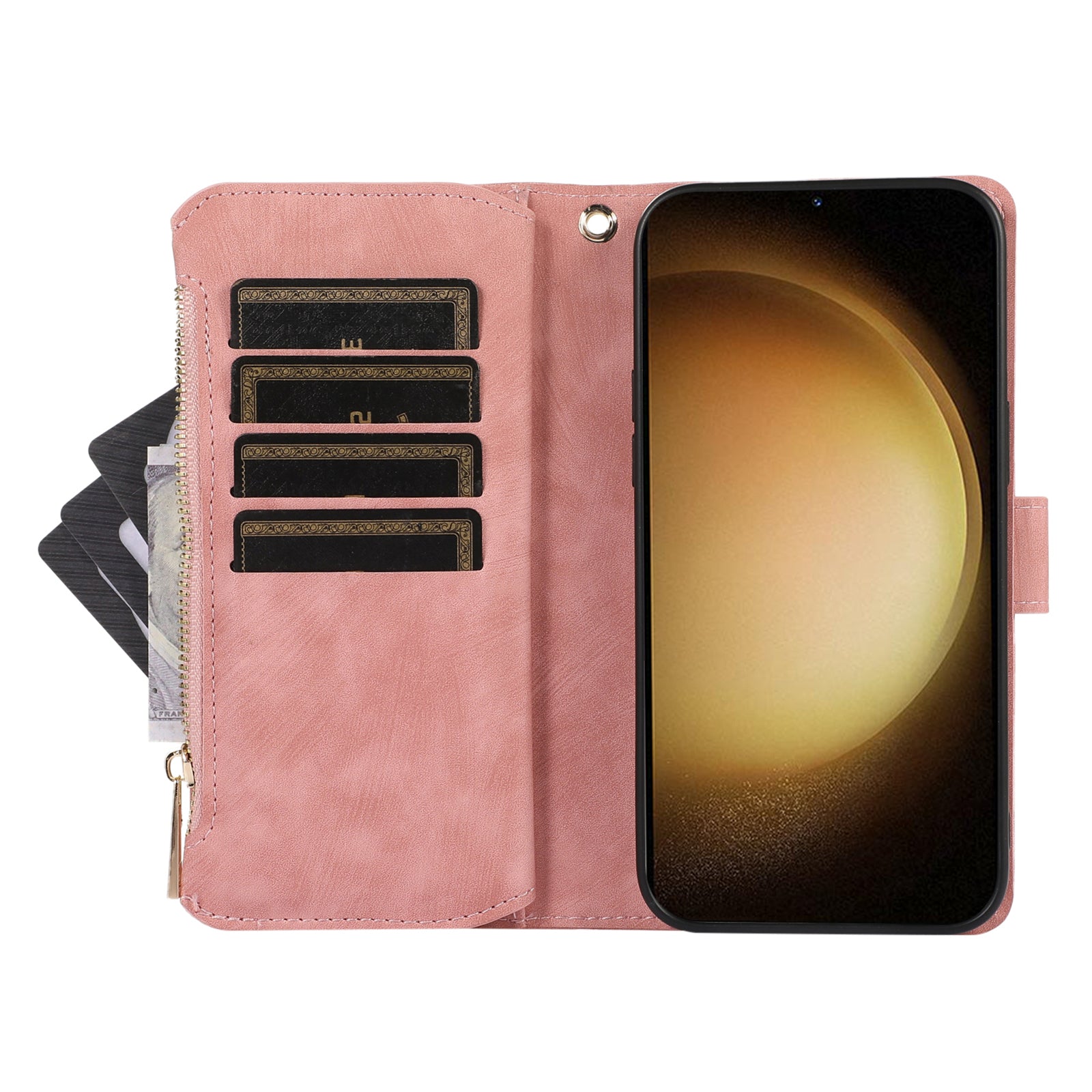 For Samsung Galaxy A35 5G Case Zipper PU Leather Phone Cover with Hand Strap