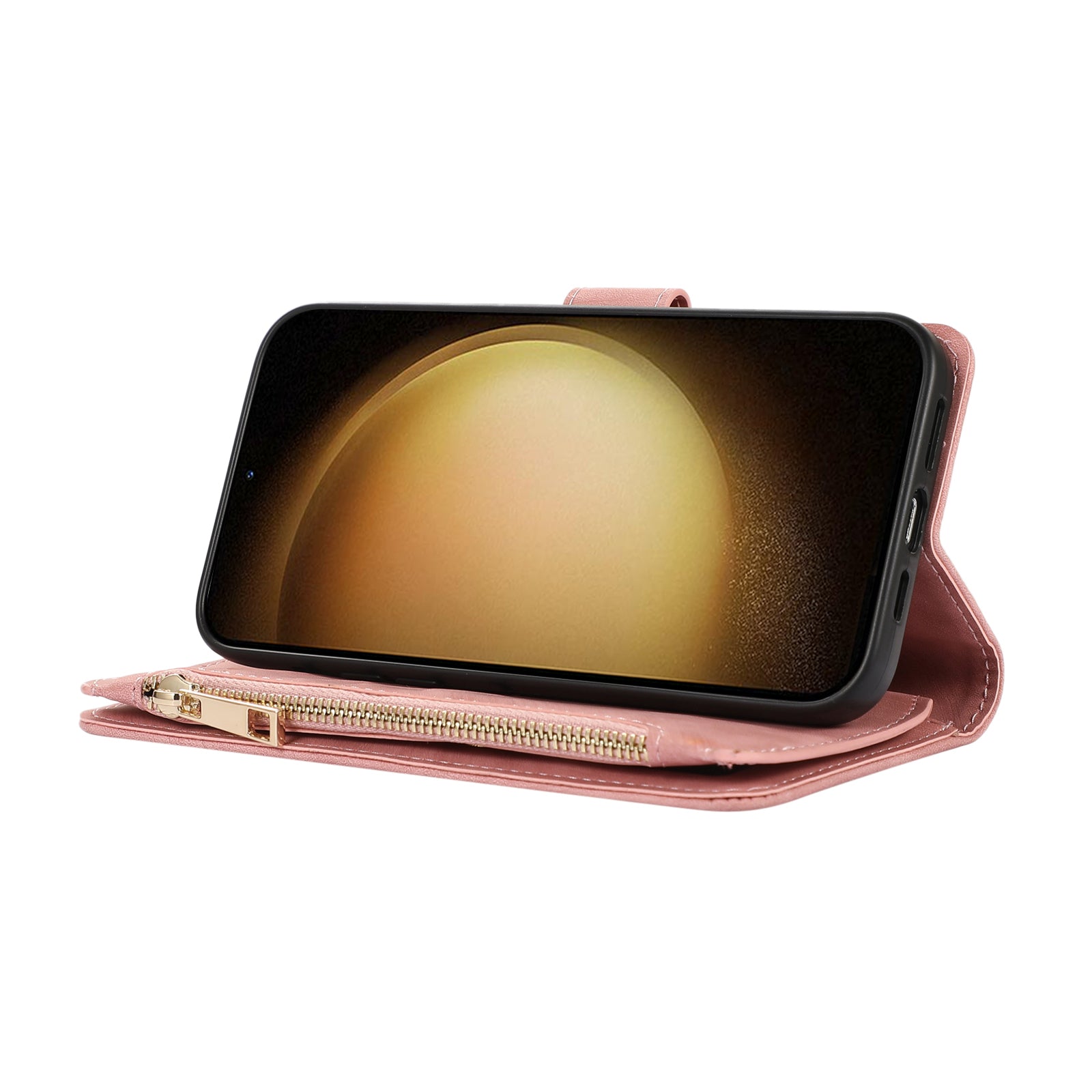 For Samsung Galaxy A35 5G Case Zipper PU Leather Phone Cover with Hand Strap