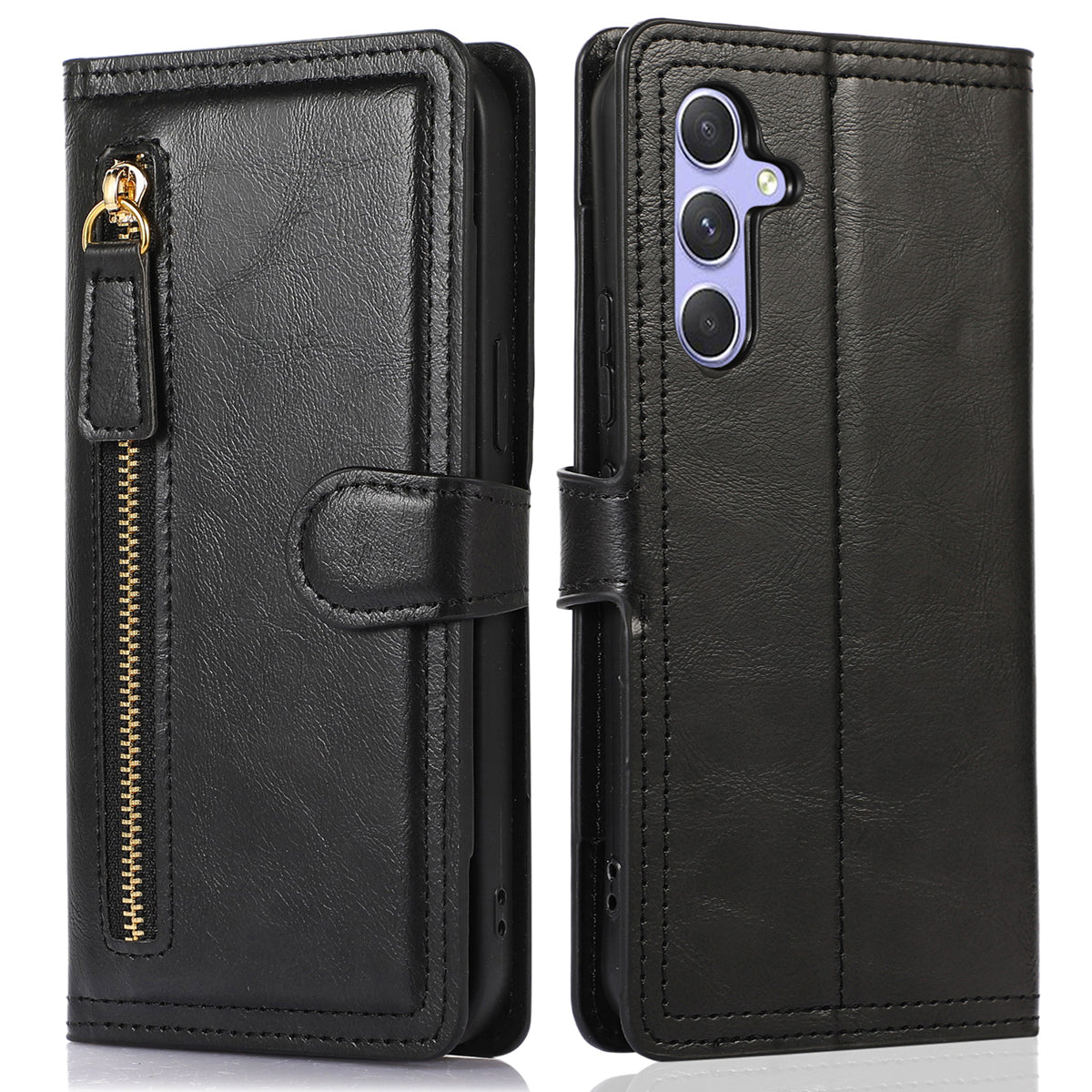 For Samsung Galaxy A55 5G Leather Case Zipper Wallet Stand Phone Cover