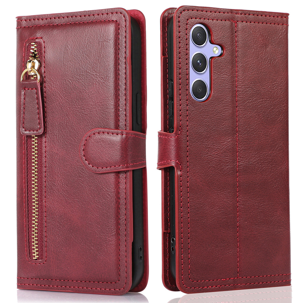 For Samsung Galaxy A55 5G Leather Case Zipper Wallet Stand Phone Cover