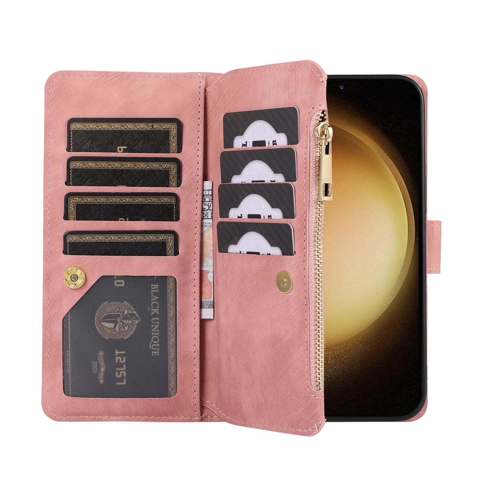 For Samsung Galaxy A15 4G / 5G Case Leather Zipper Pocket Wallet Phone Cover with Wrist Strap