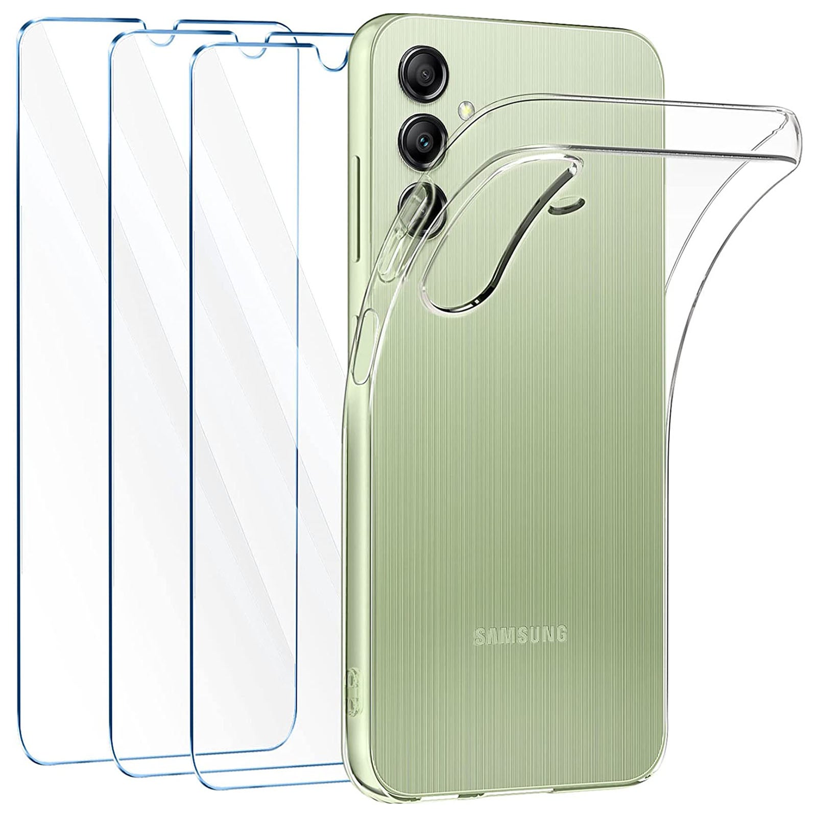 For Samsung Galaxy S23 FE TPU Case Anti-Scratch Phone Cover with 3Pcs 2.5D Tempered Glass Film