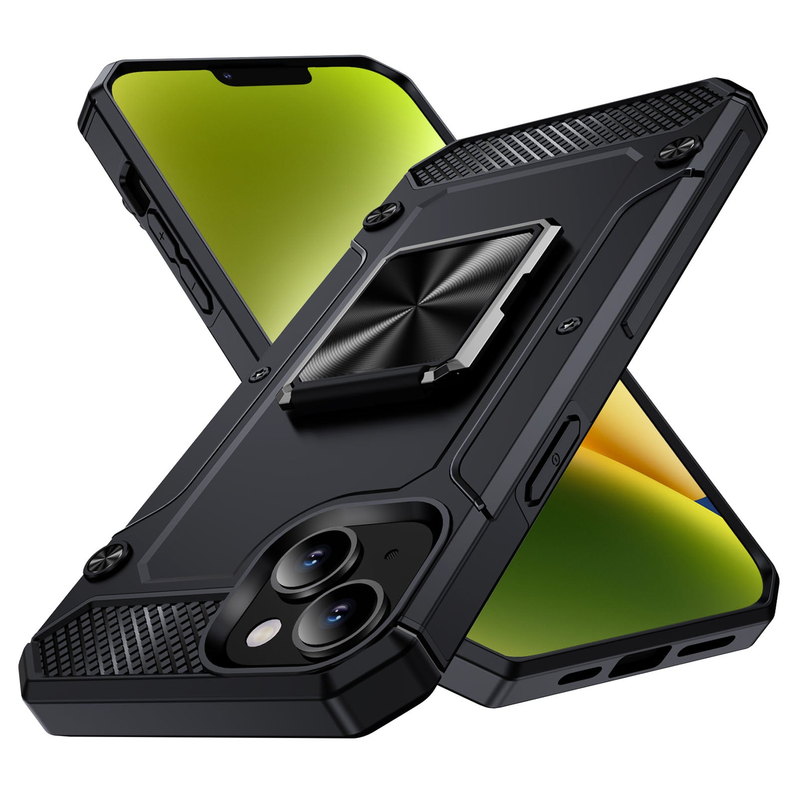 For iPhone 14 Case Rotation Ring Holder PC+TPU Drop Protection Phone Cover