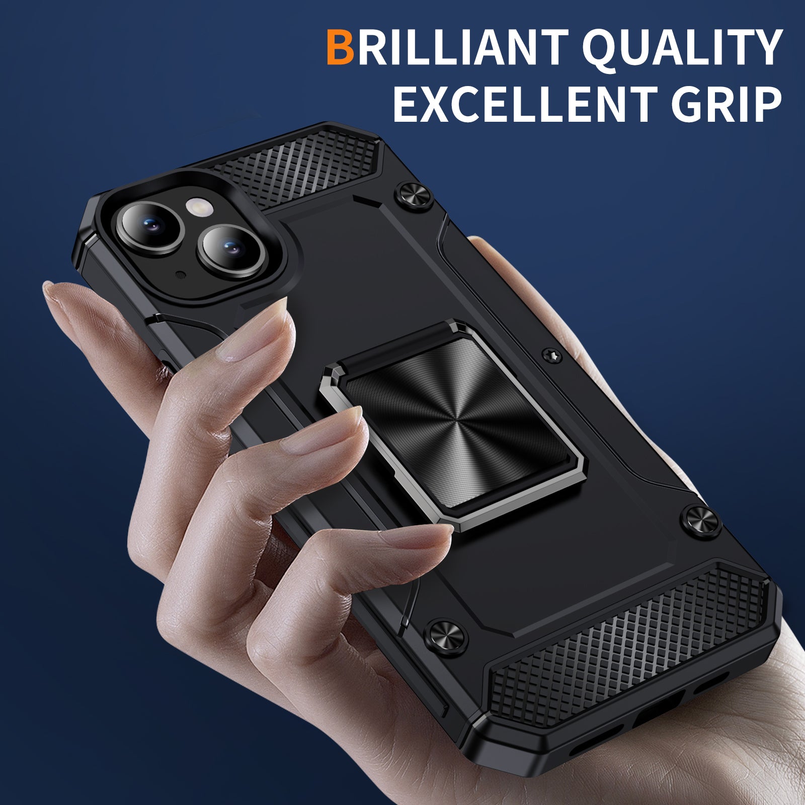 For iPhone 14 Case Rotation Ring Holder PC+TPU Drop Protection Phone Cover