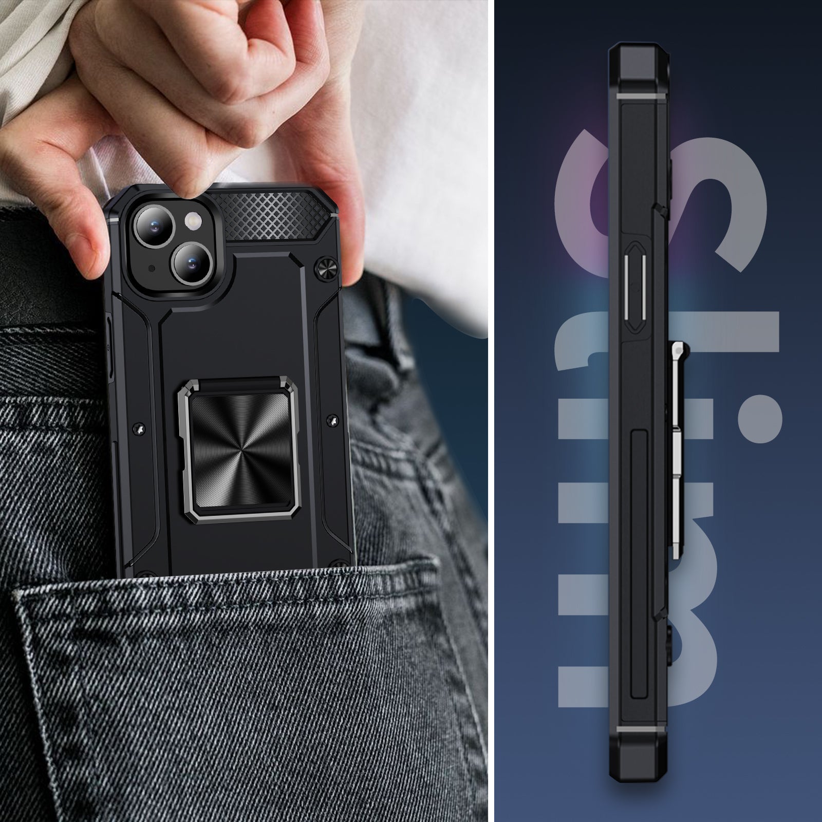 For iPhone 14 Case Rotation Ring Holder PC+TPU Drop Protection Phone Cover