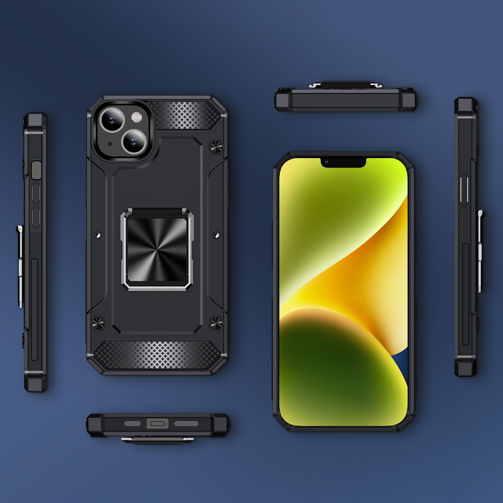 For iPhone 14 Case Rotation Ring Holder PC+TPU Drop Protection Phone Cover