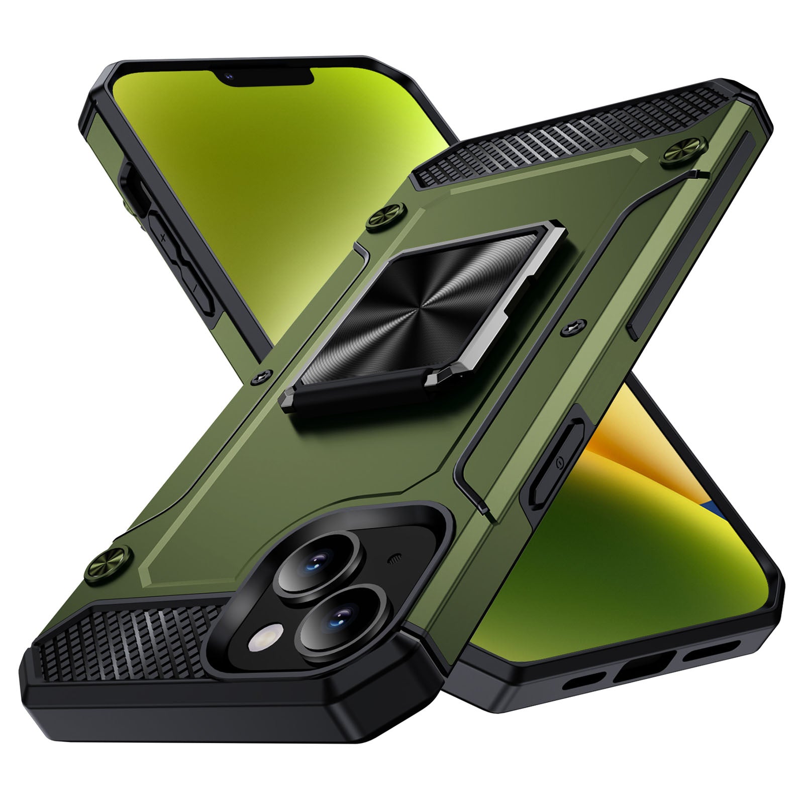 For iPhone 14 Case Rotation Ring Holder PC+TPU Drop Protection Phone Cover