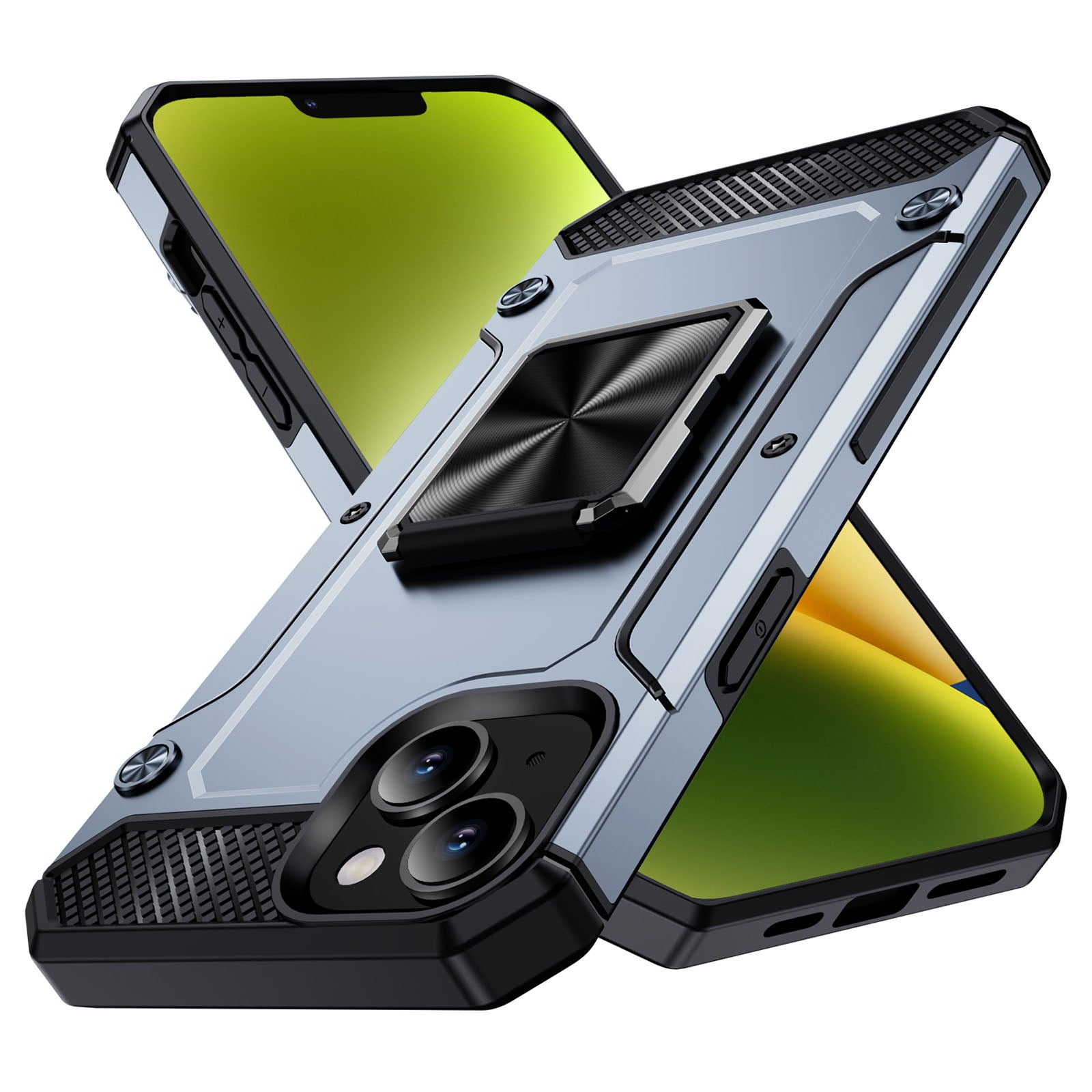 For iPhone 14 Case Rotation Ring Holder PC+TPU Drop Protection Phone Cover