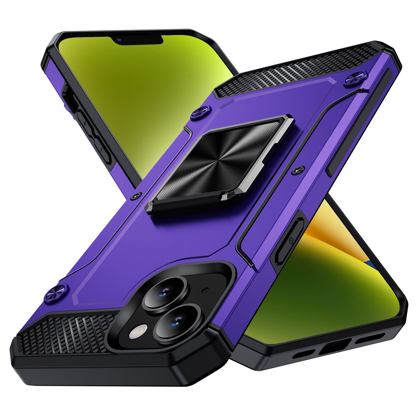 For iPhone 14 Case Rotation Ring Holder PC+TPU Drop Protection Phone Cover