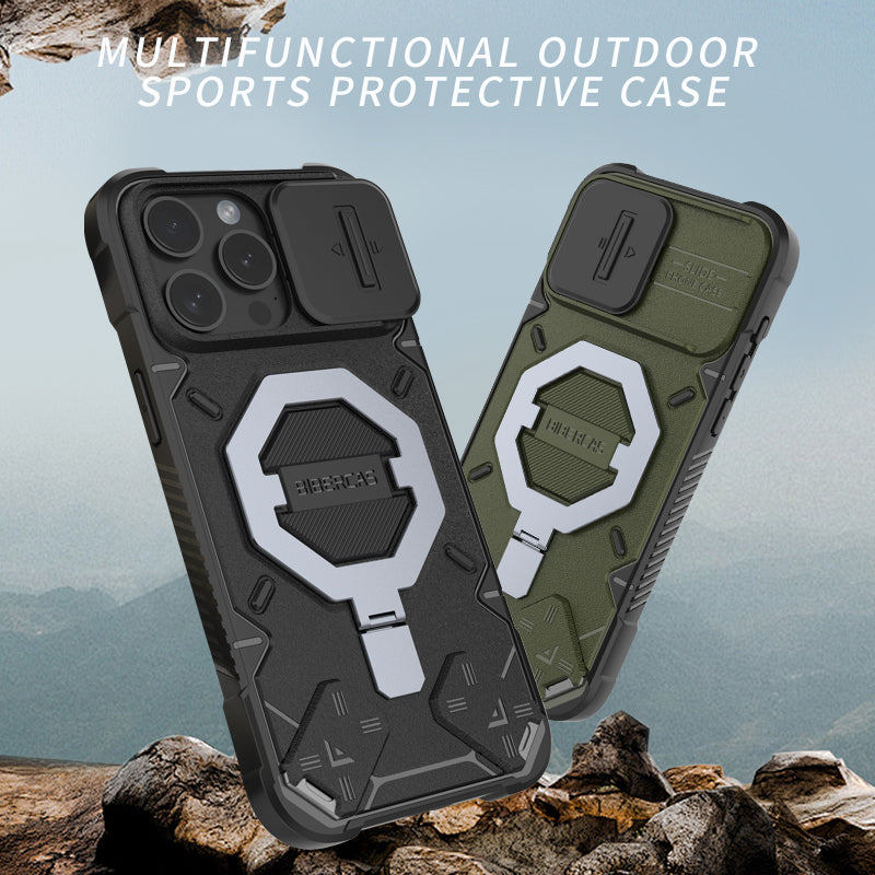For iPhone 13 Pro Max Kickstand PC+TPU Phone Case Shockproof Phone Cover Compatible with MagSafe