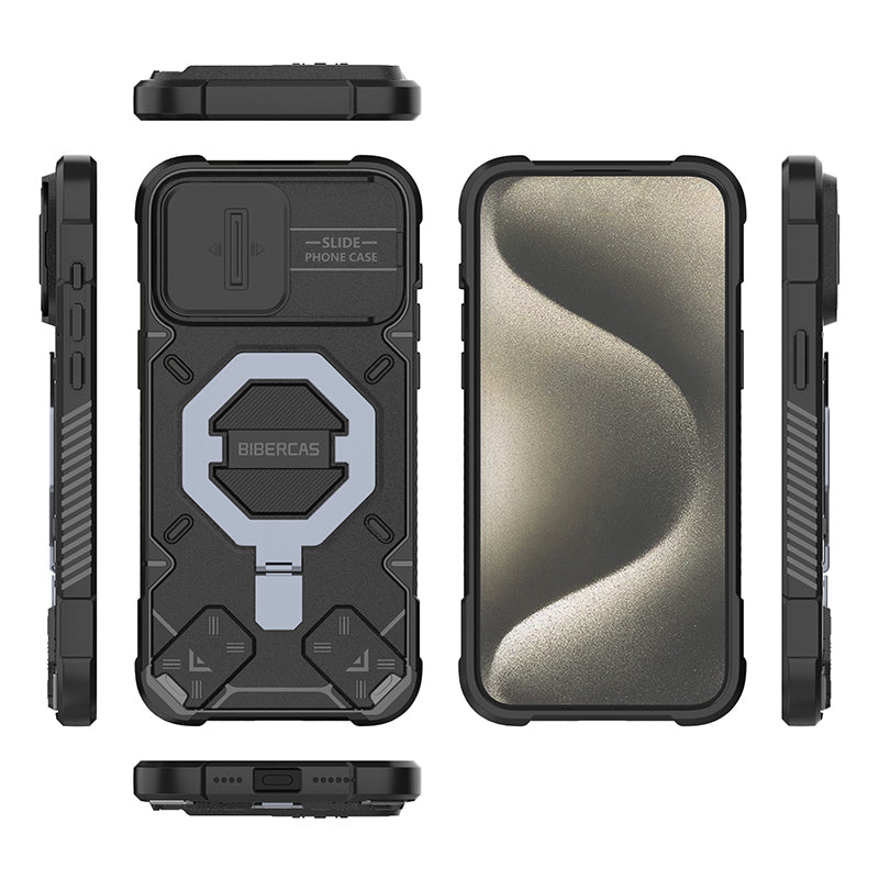 For iPhone 13 Pro Max Kickstand PC+TPU Phone Case Shockproof Phone Cover Compatible with MagSafe