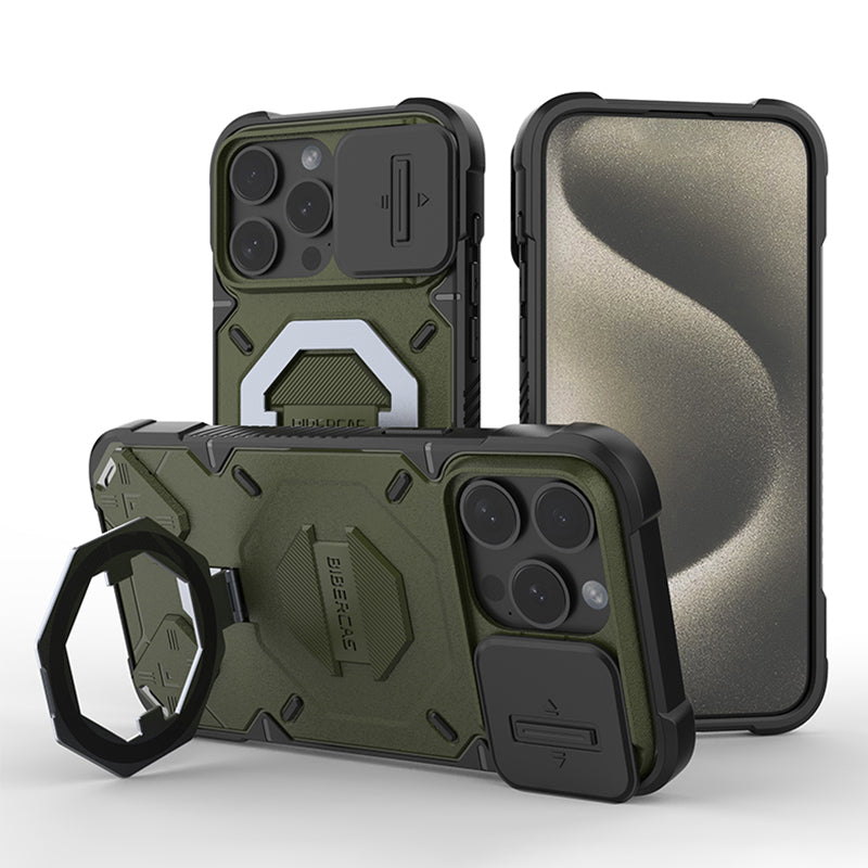 For iPhone 13 Pro Max Kickstand PC+TPU Phone Case Shockproof Phone Cover Compatible with MagSafe
