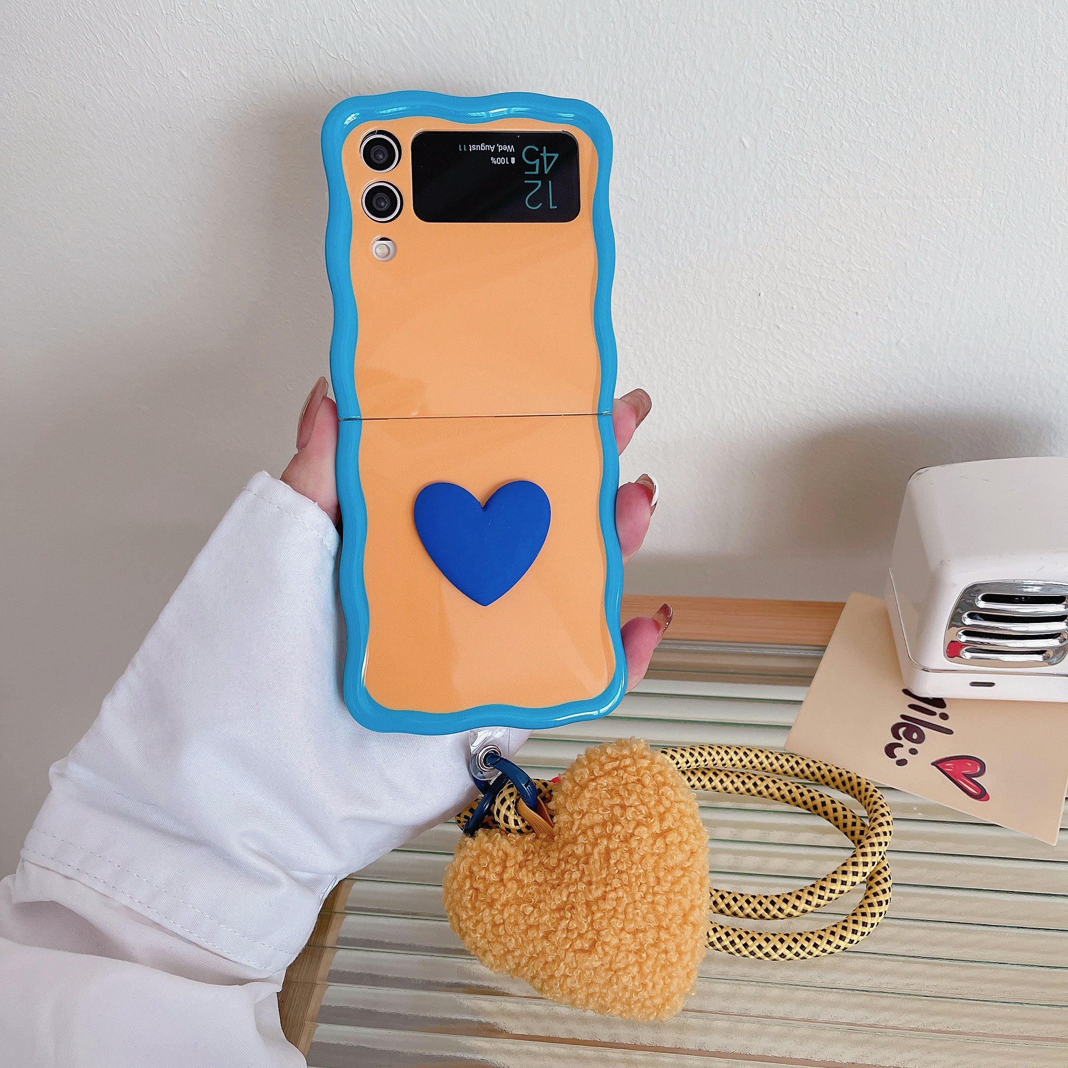 For Samsung Galaxy Z Flip4 5G Case TPU Contrasting Color Phone Cover with Heart Pendant Strap