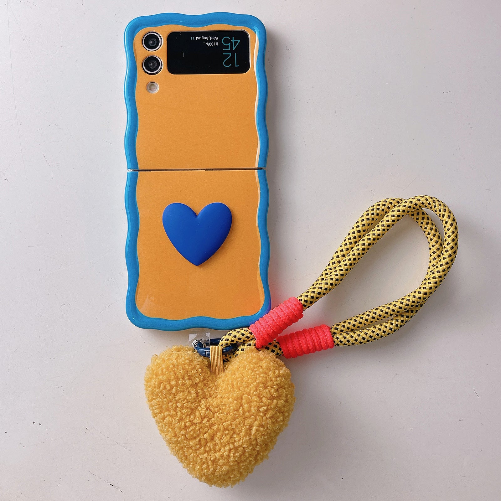 For Samsung Galaxy Z Flip4 5G Case TPU Contrasting Color Phone Cover with Heart Pendant Strap