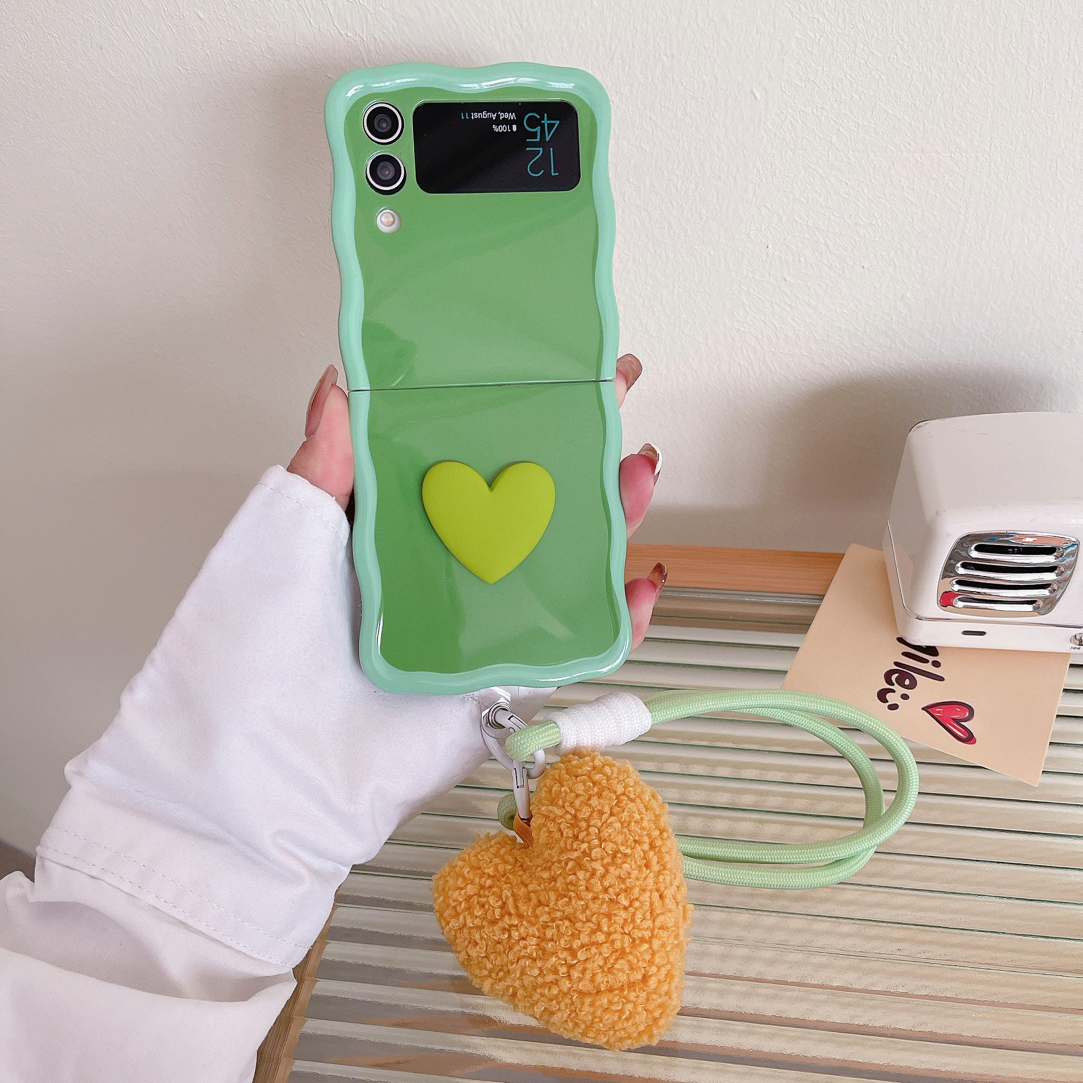 For Samsung Galaxy Z Flip4 5G Case TPU Contrasting Color Phone Cover with Heart Pendant Strap