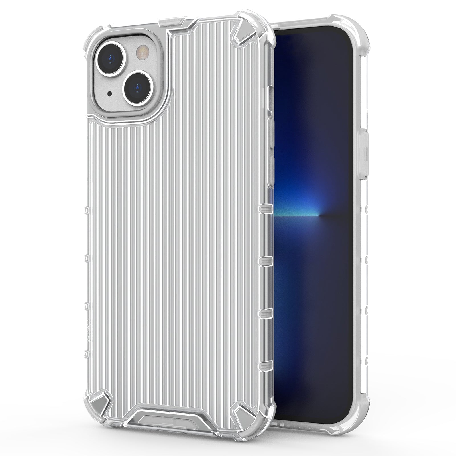 For iPhone 15 Plus Case PC+TPU Strip Pattern Phone Cover Air Cushion Drop Protection