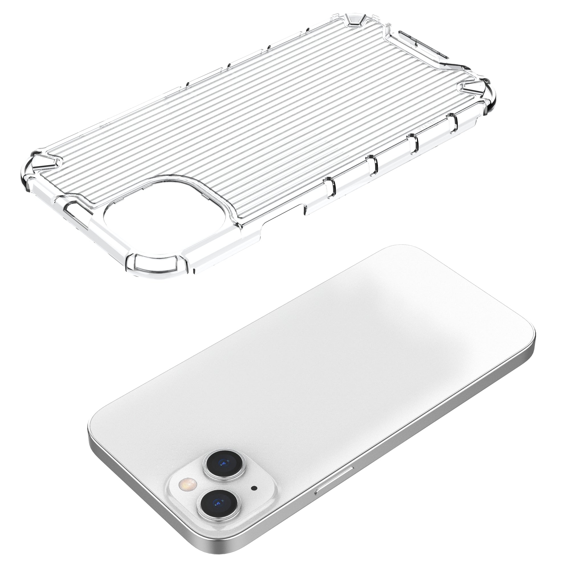 For iPhone 15 Plus Case PC+TPU Strip Pattern Phone Cover Air Cushion Drop Protection